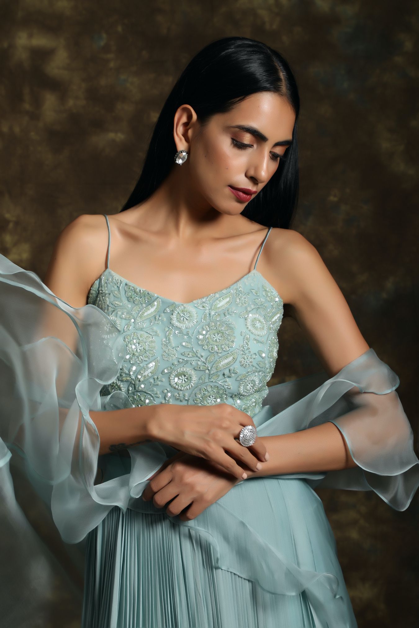 C020 Lehenga Blouse Set Paired with Ruffled Cape