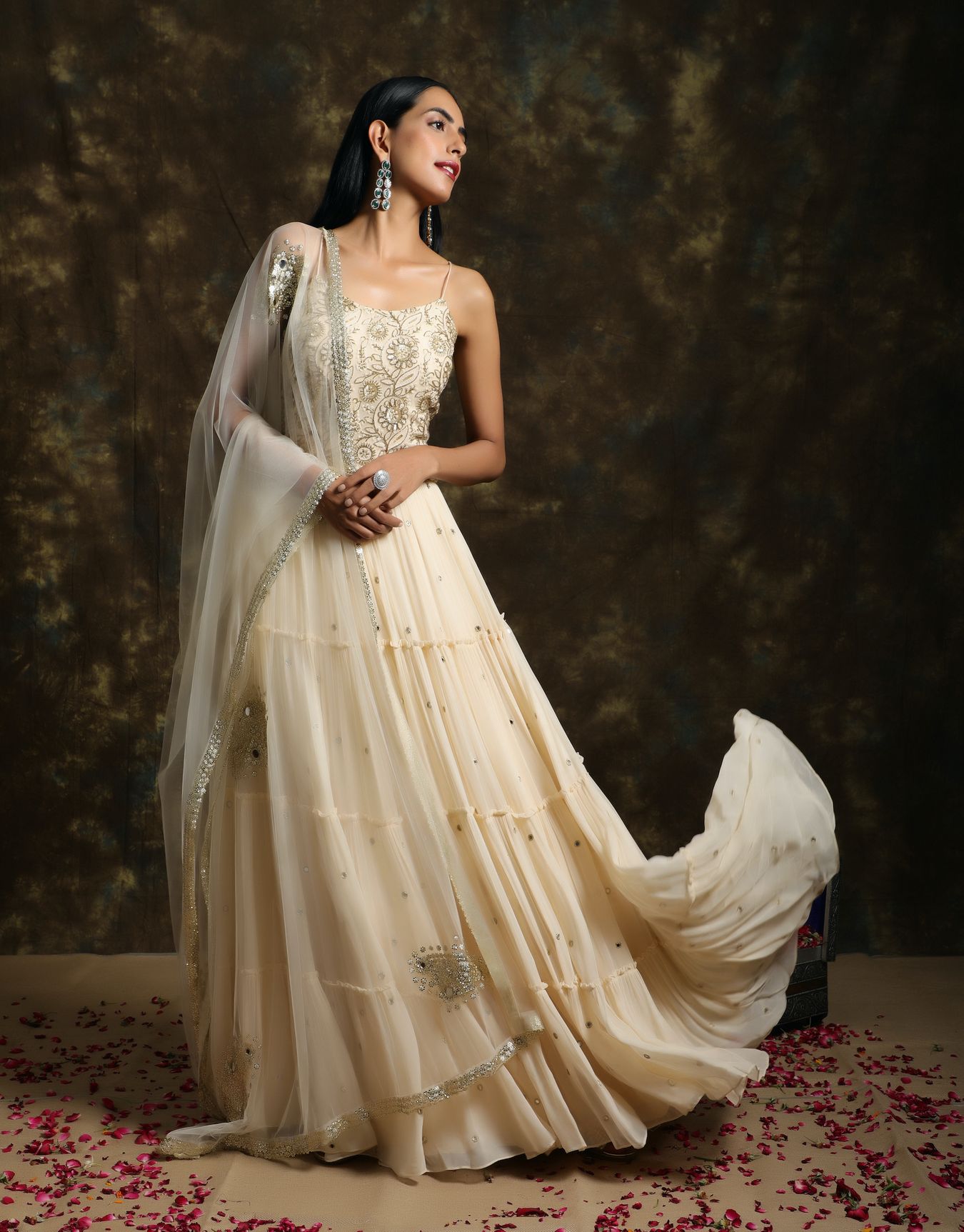 C018 Creamy White Embellished Anarkali