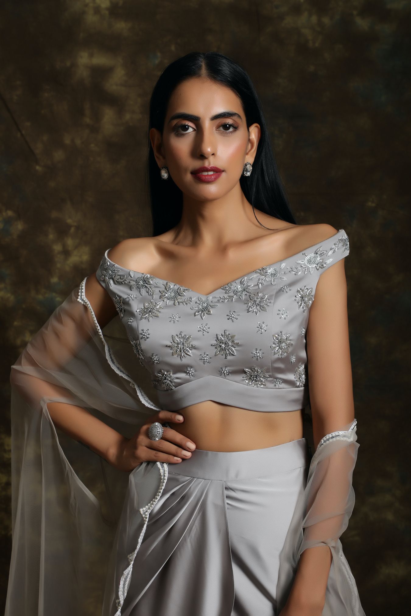 C022 Draped Skirt Paired with Blouse