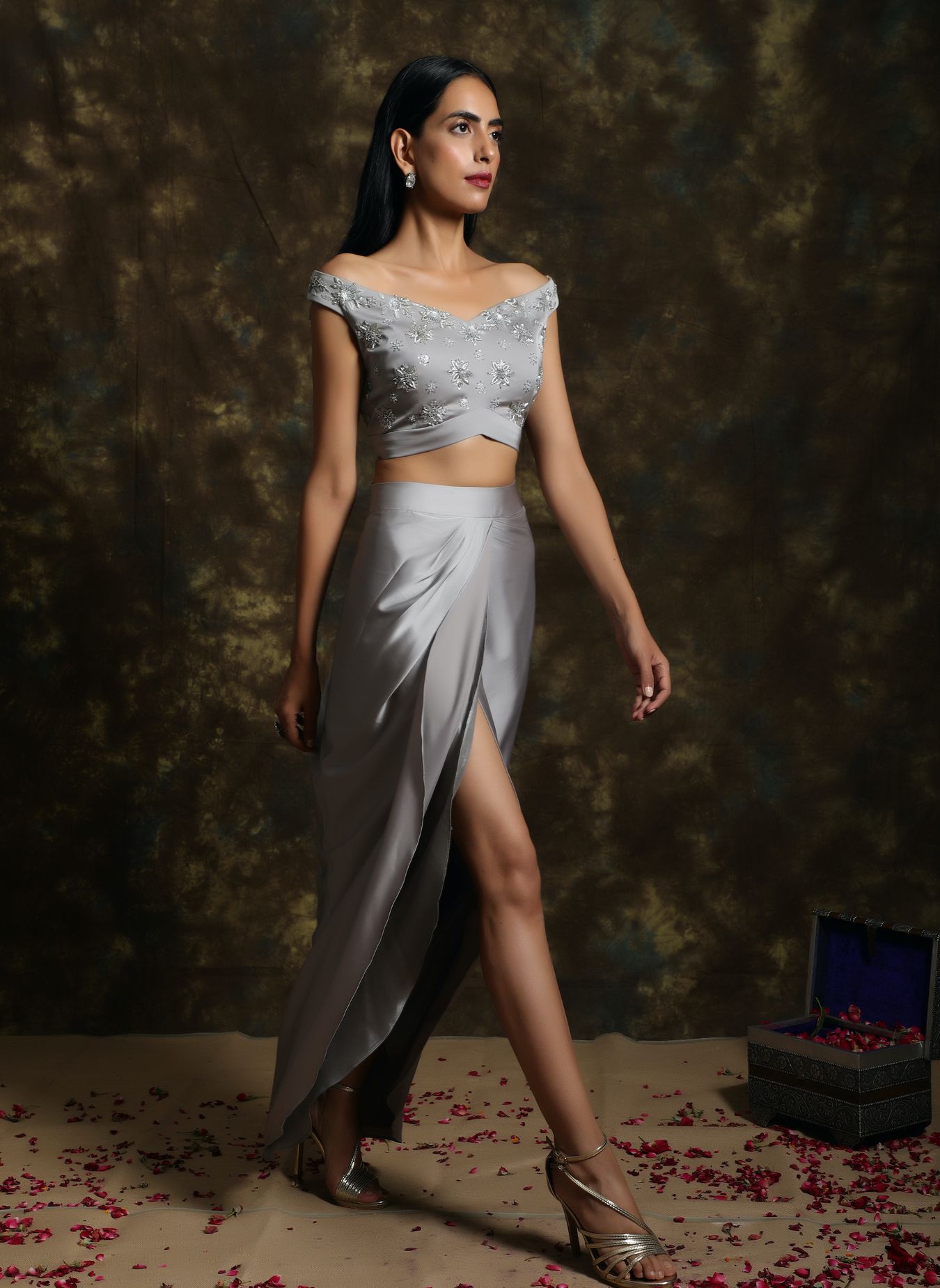 C022 Draped Skirt Paired with Blouse