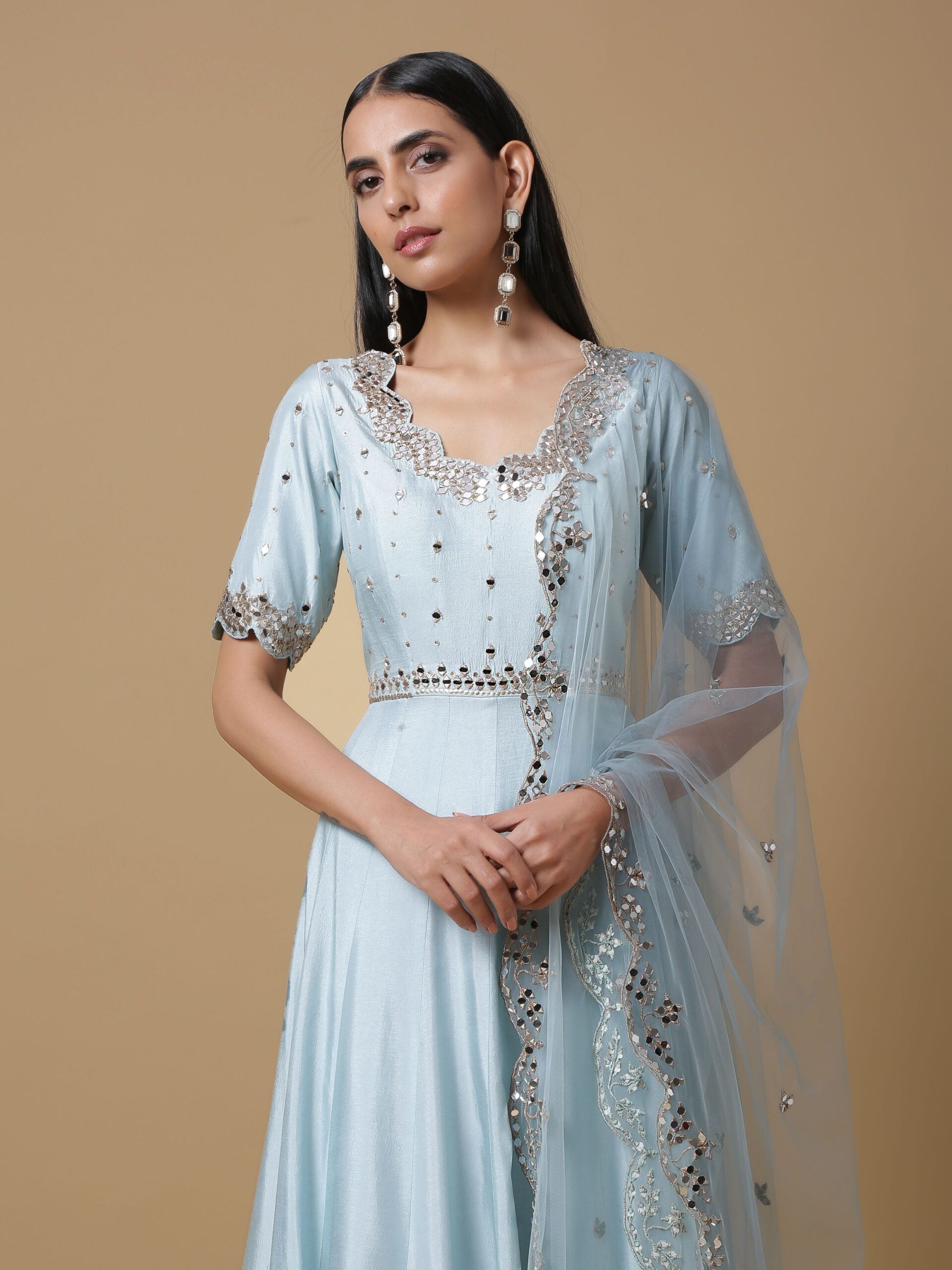 C003 Chanderi Anarkali With Mirror Work Dupatta