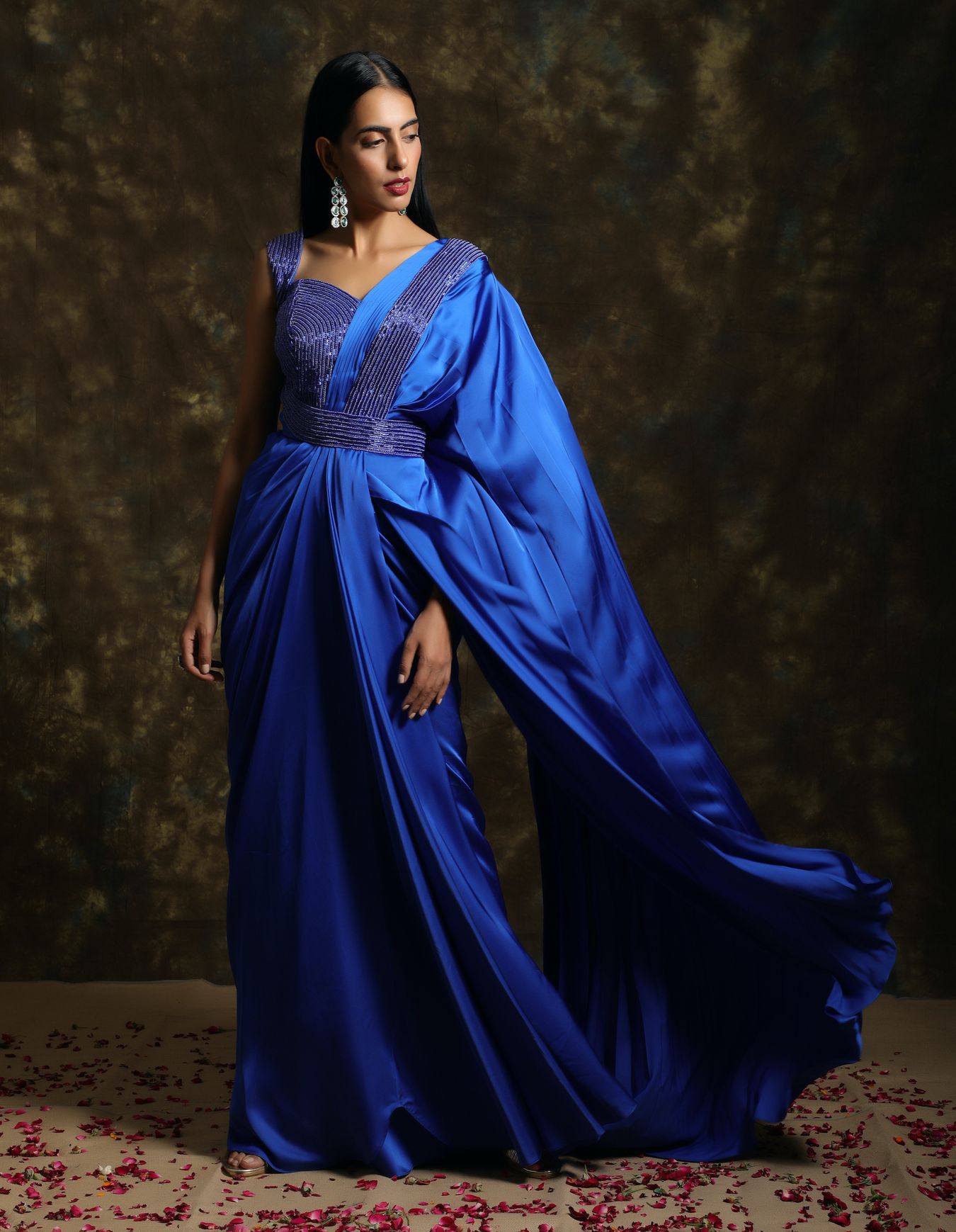 C017 Royal Blue Draped Saree