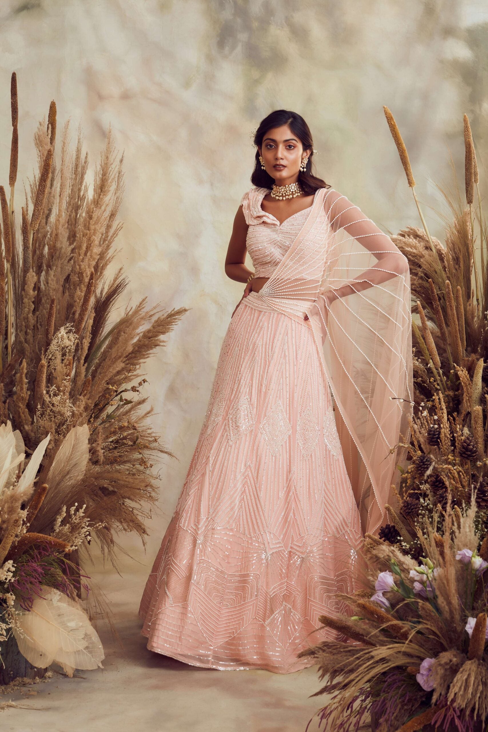 BB05 Peach contemporary lehenga set