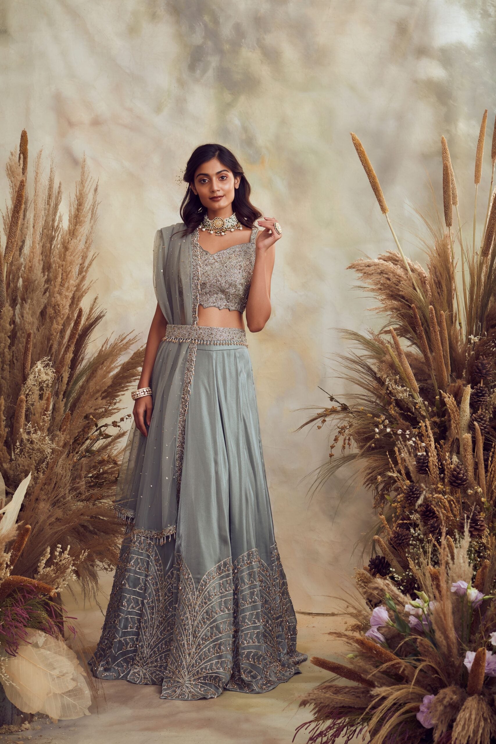 BB04 Smoke green Cocktail lehenga set