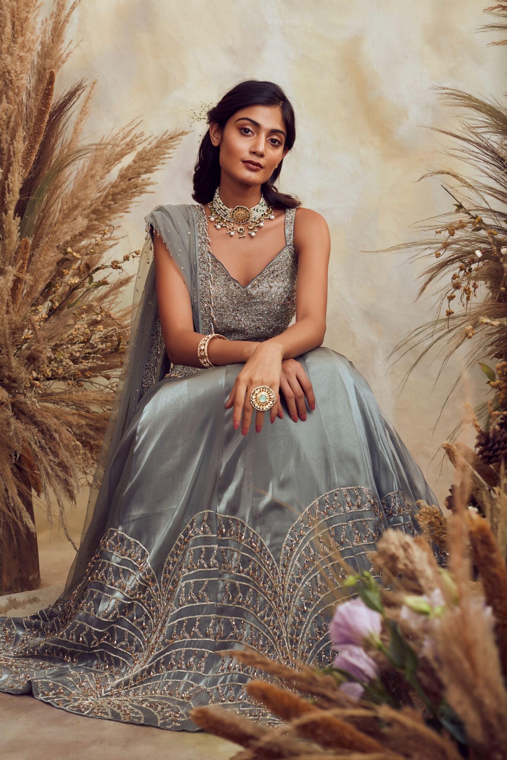 BB04 Smoke green Cocktail lehenga set