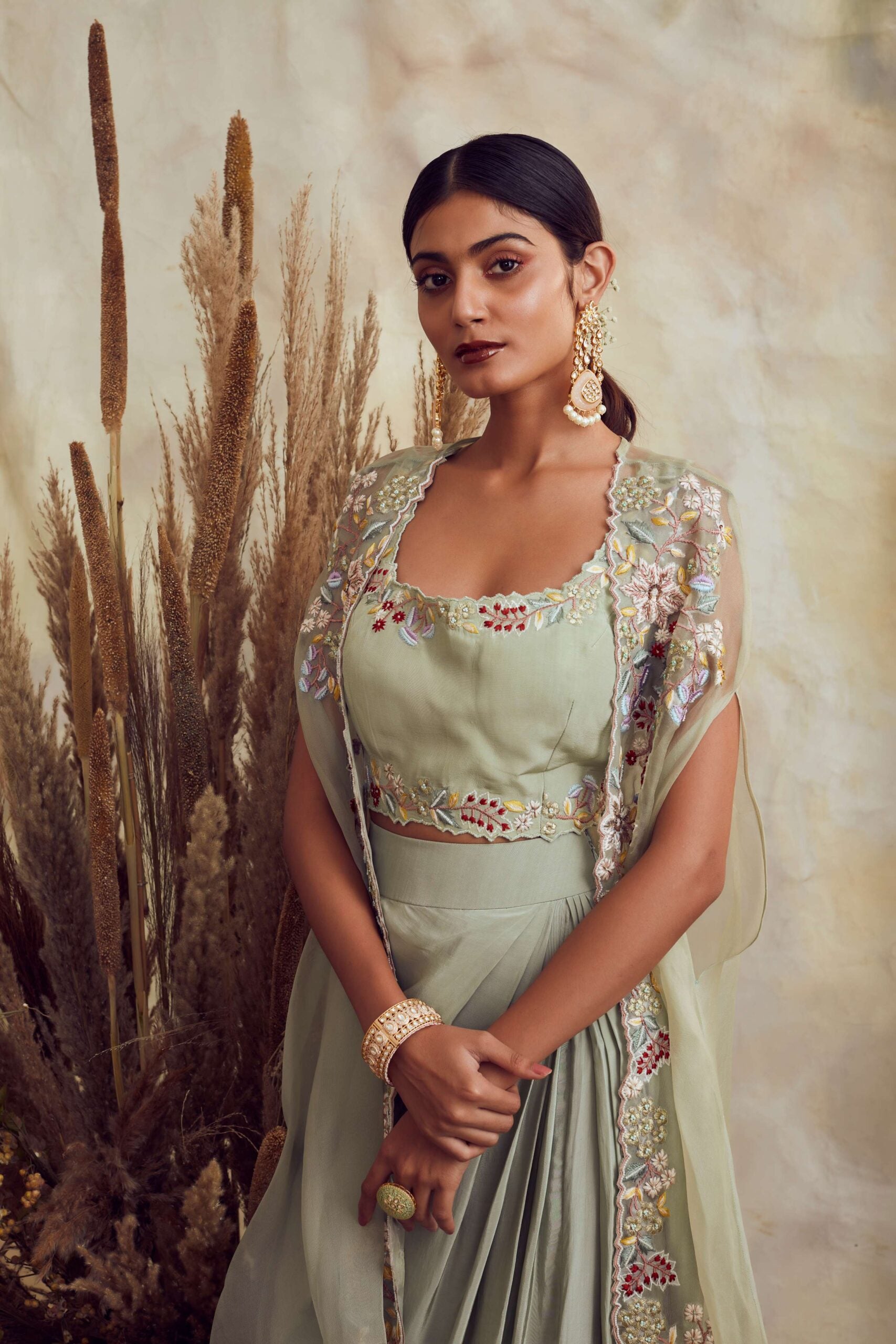 BB03 Sage Green Drape skirt cape set