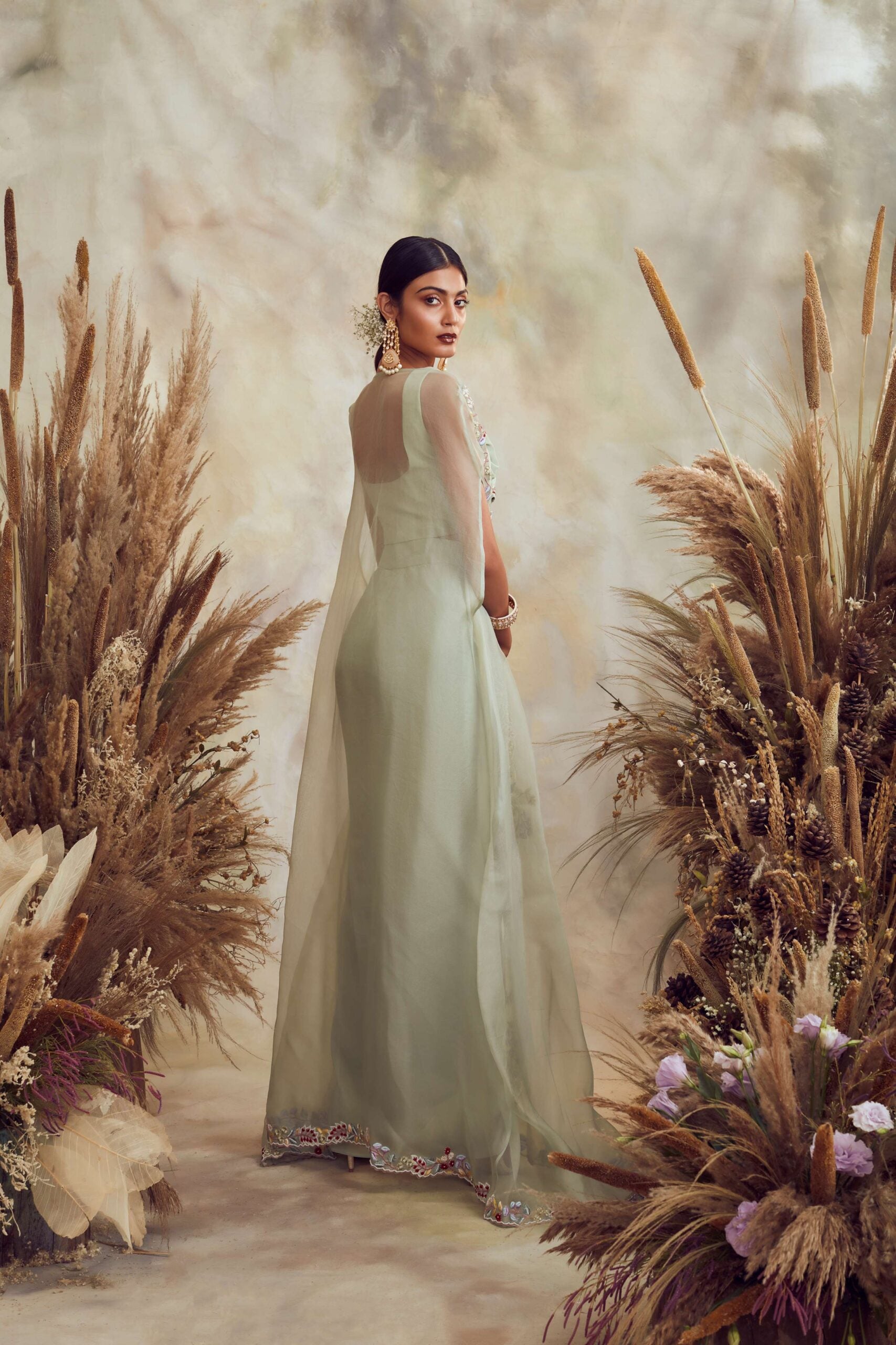 BB03 Sage Green Drape skirt cape set