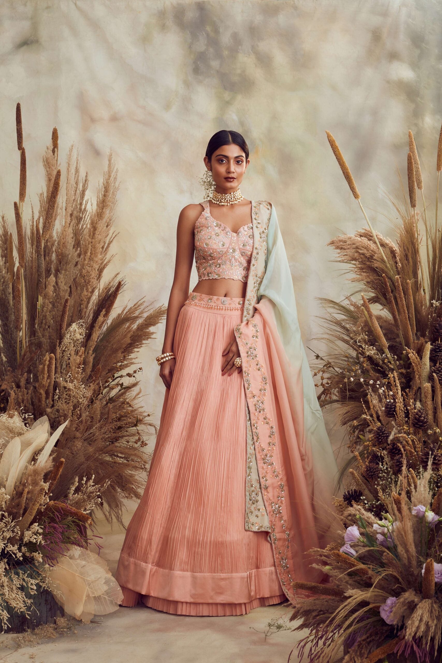 BB01 Peach pleated ensemble