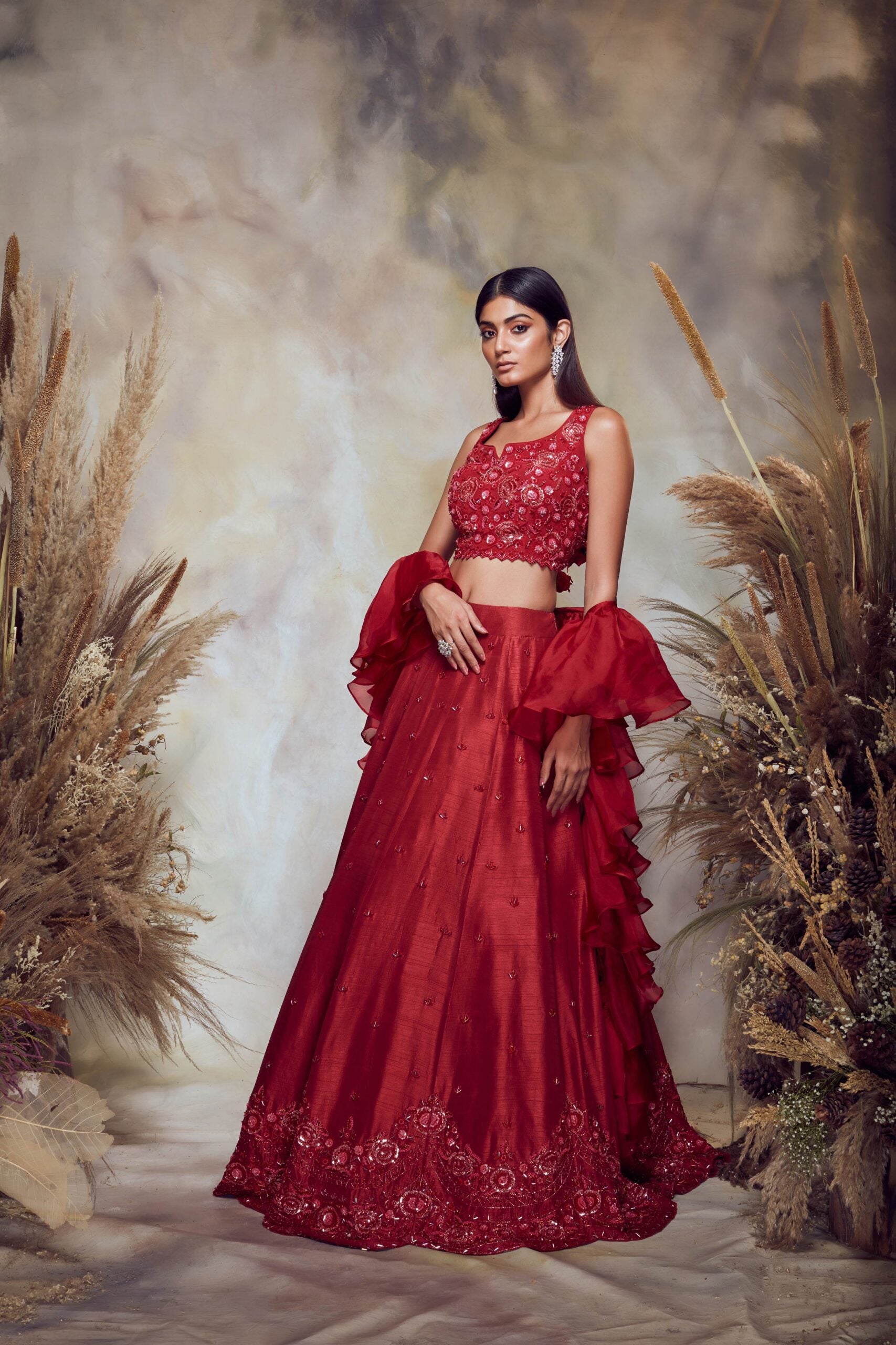 BB08 Scarlet Red Scalloped Lehenga Set