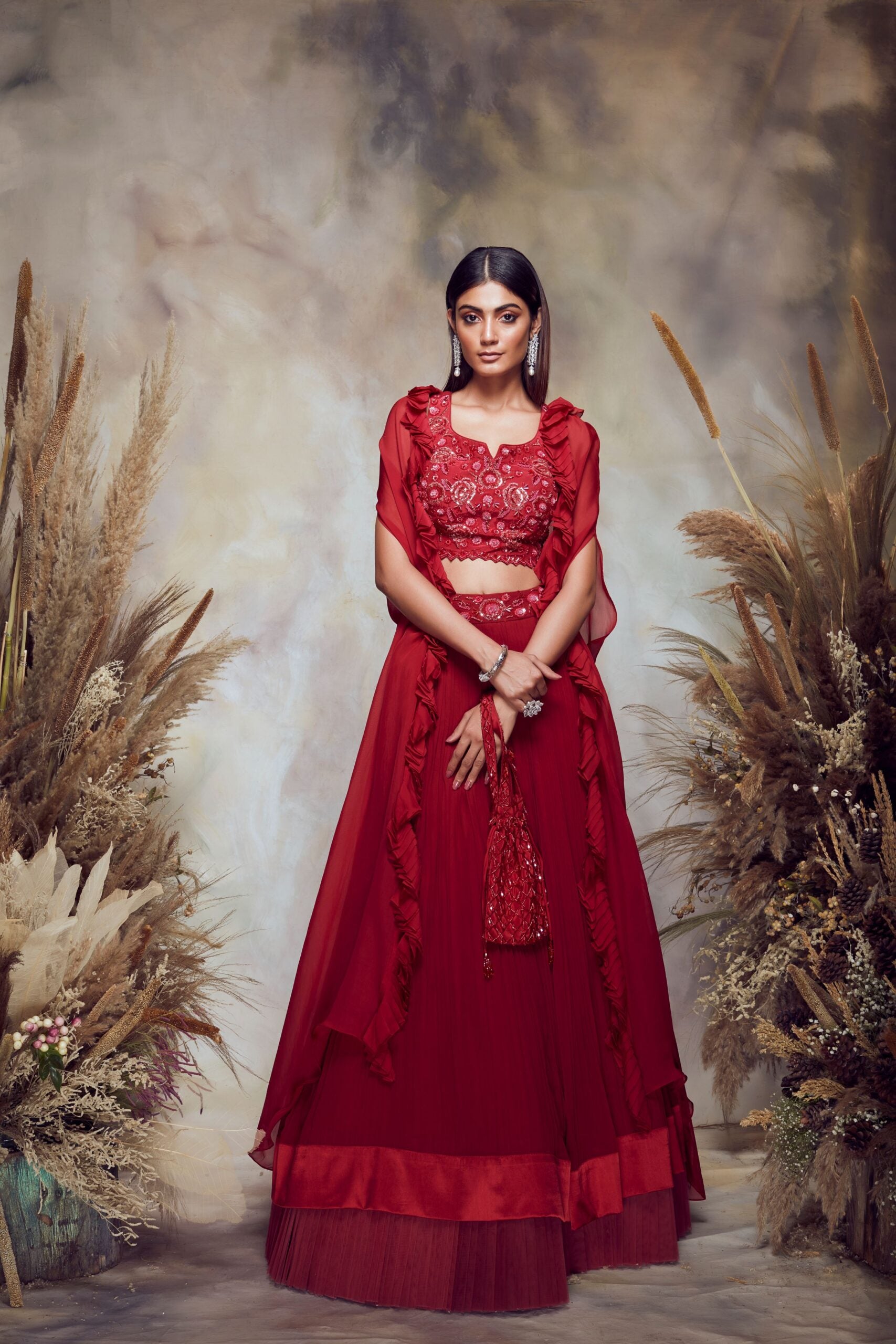 BB09 Scarlet Red Pleated ensemble