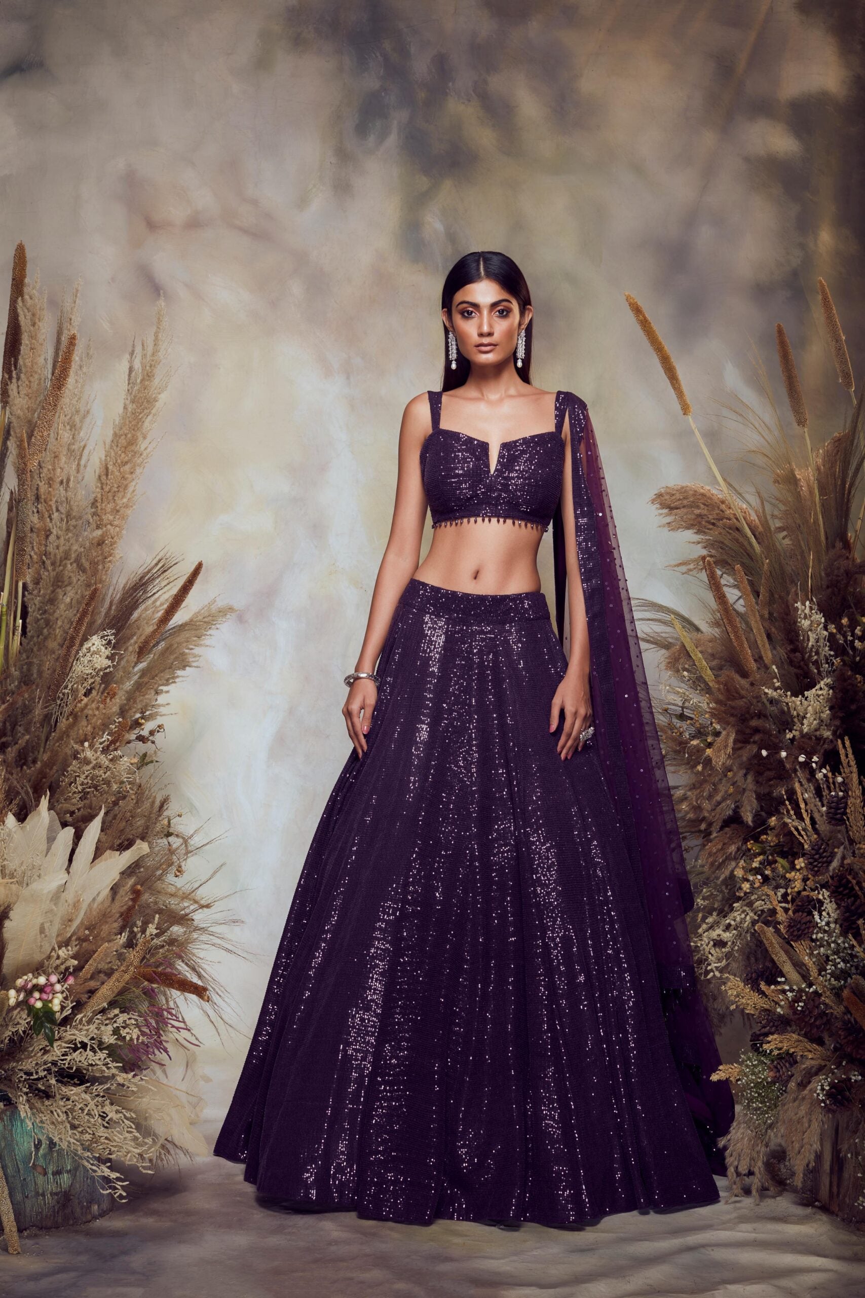 BB10 Deep Royal Purple shimmer lehenga set
