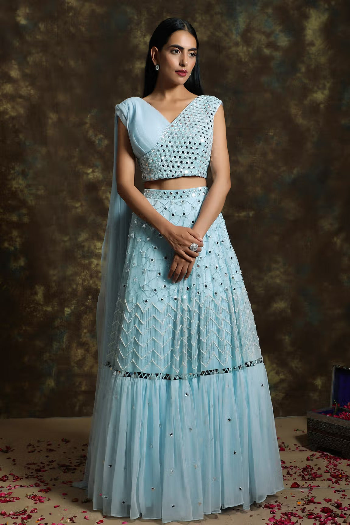 C013 Ice Blue Embroidered Lehenga with Blouse