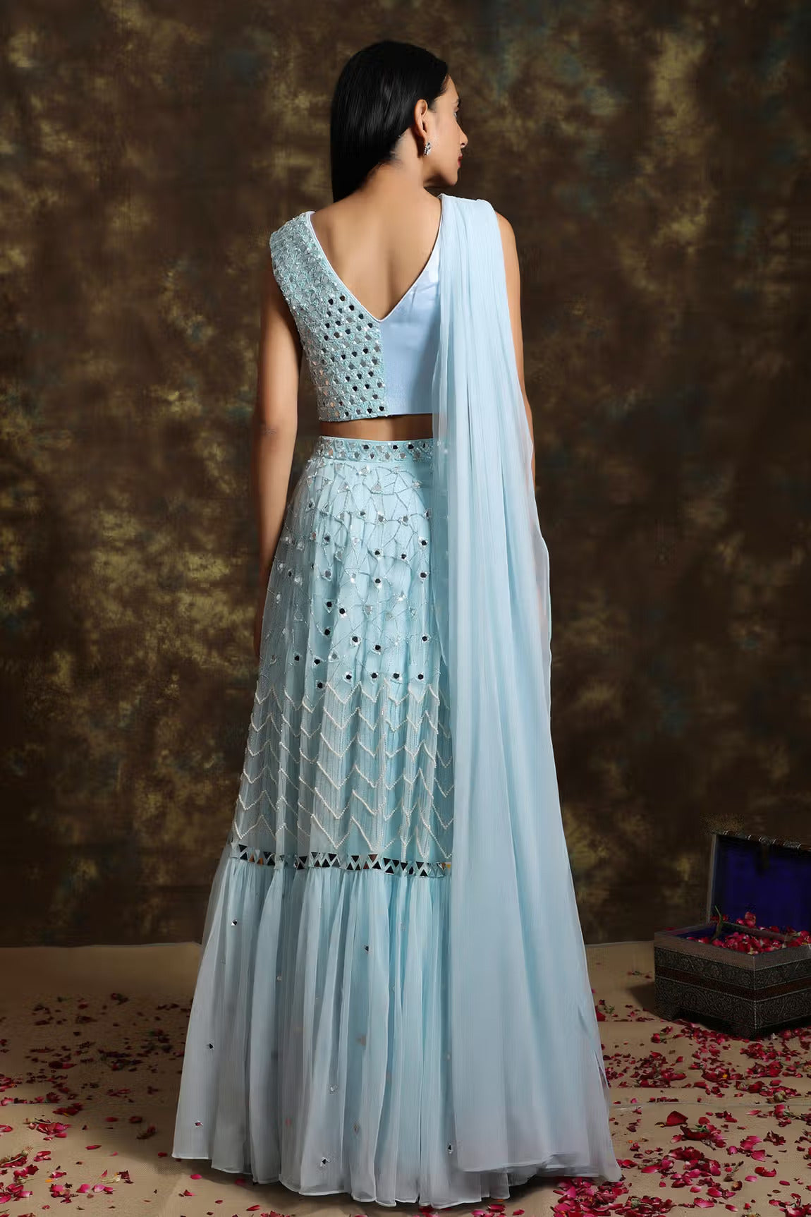 C013 Ice Blue Embroidered Lehenga with Blouse