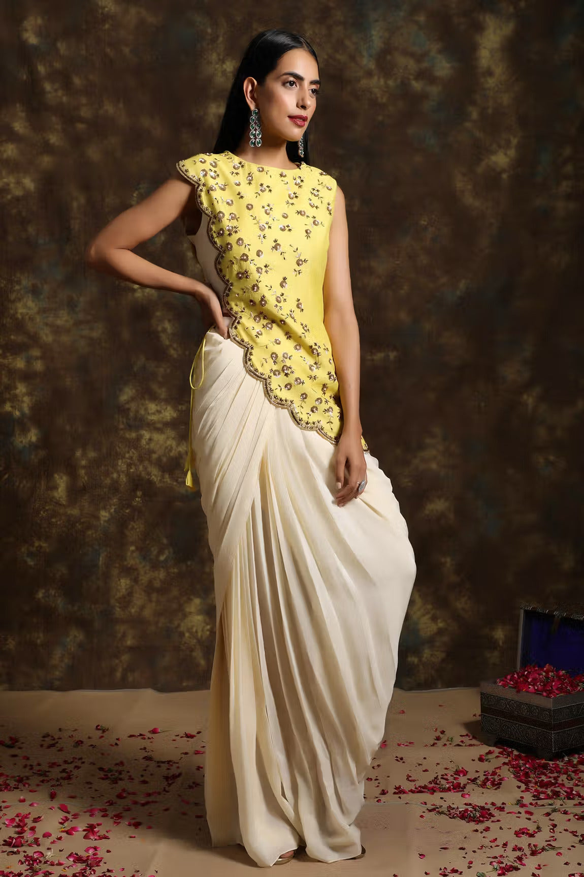 C014 Mordern Silhoutte Top with Draped Skirt