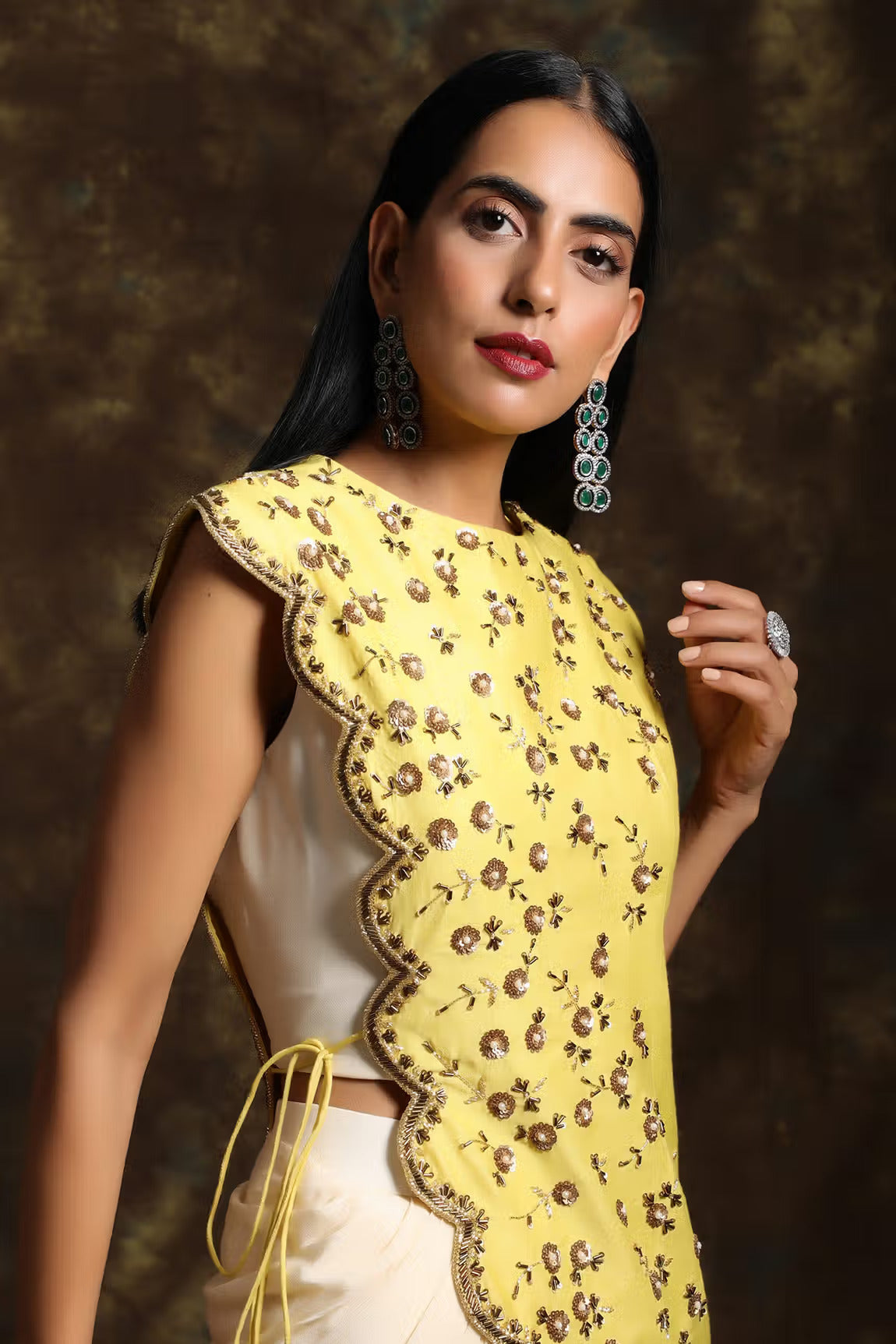 C014 Mordern Silhoutte Top with Draped Skirt