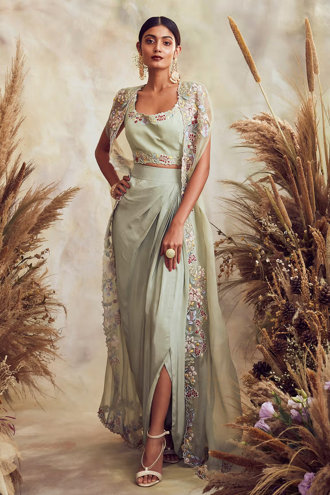 BB03 Sage Green Drape skirt cape set