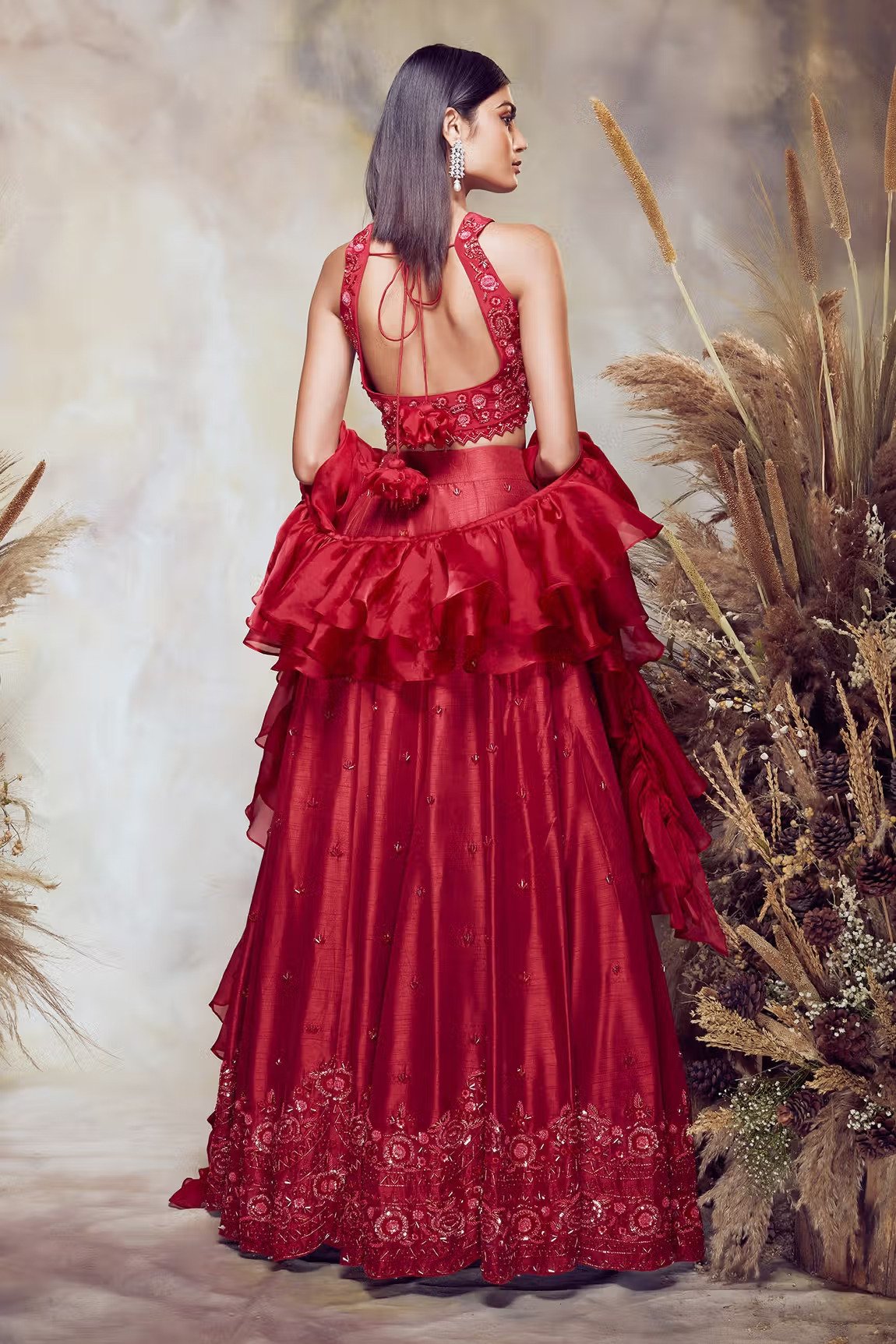 BB08 Scarlet Red Scalloped Lehenga Set