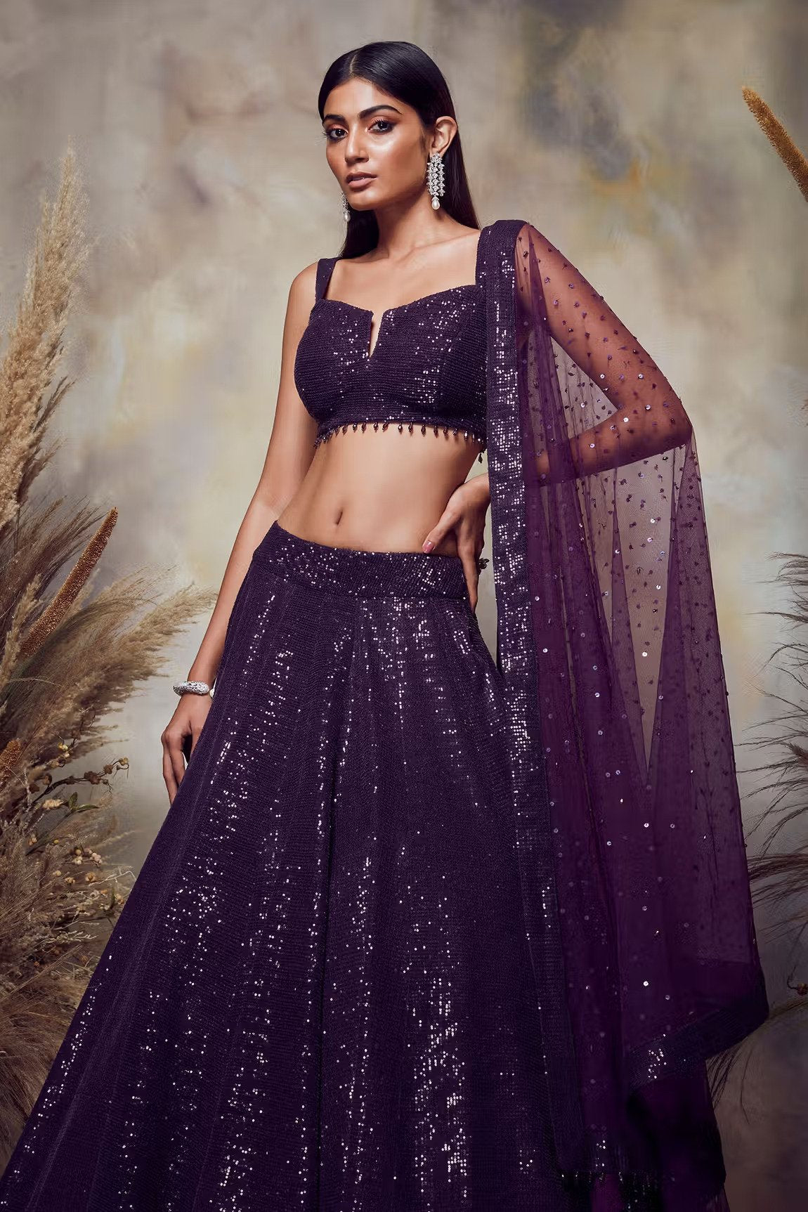 BB10 Deep Royal Purple shimmer lehenga set
