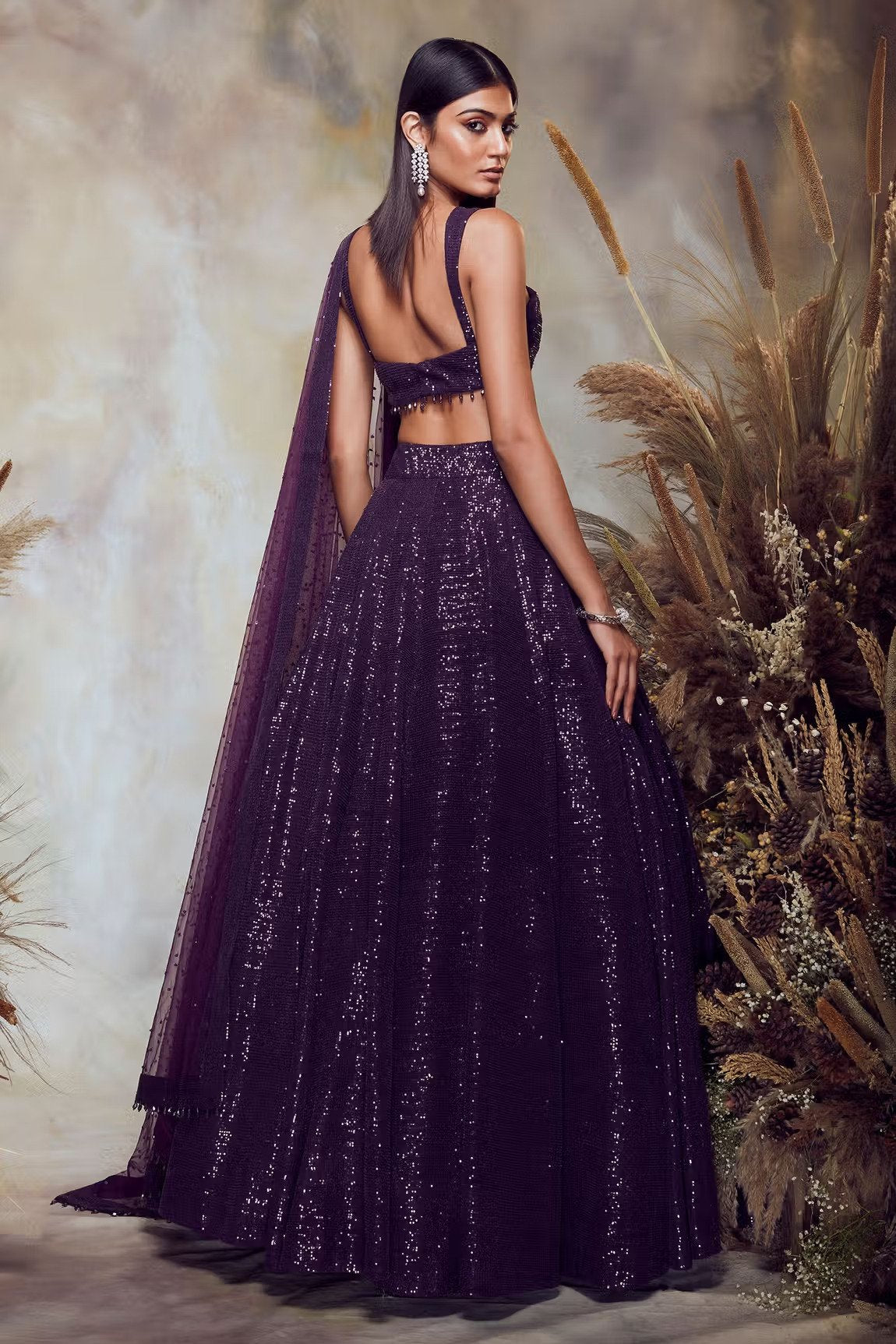 BB10 Deep Royal Purple shimmer lehenga set