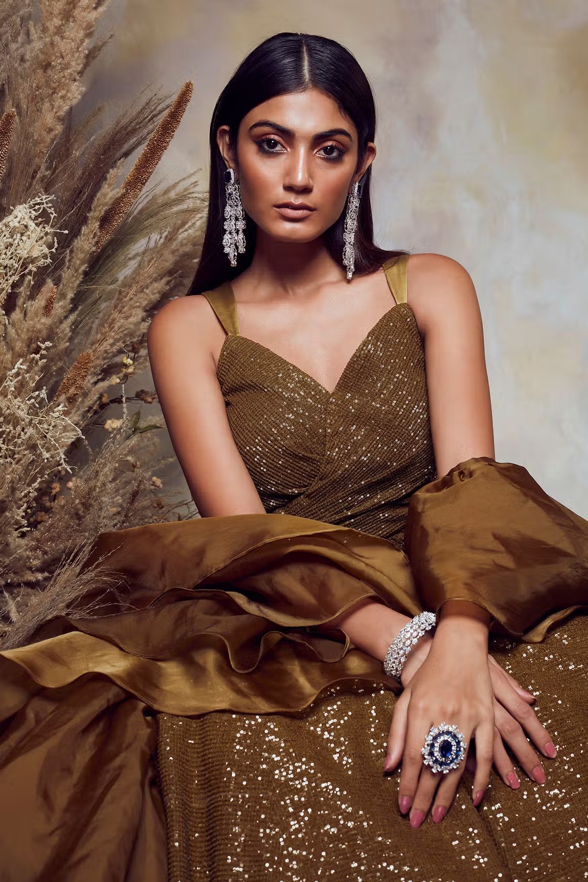 BB11 Olive green cocktail lehenga set