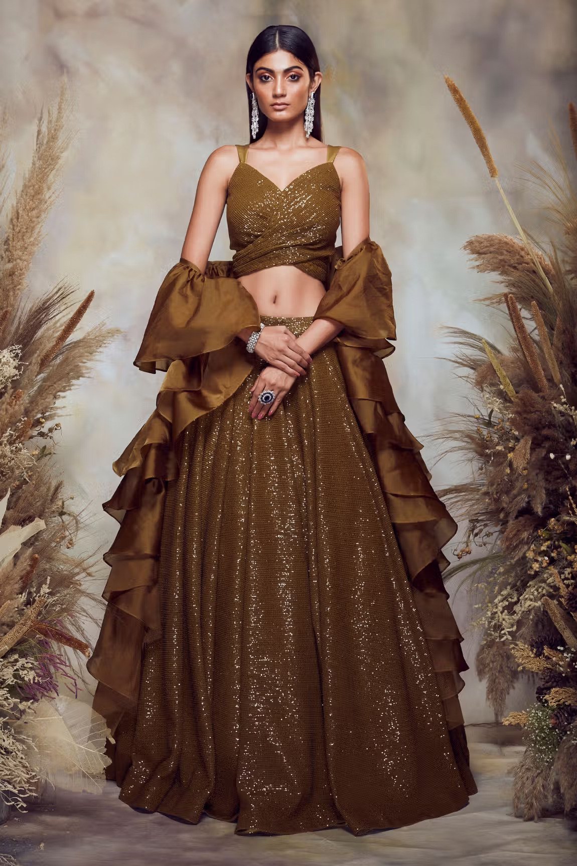 BB11 Olive green cocktail lehenga set