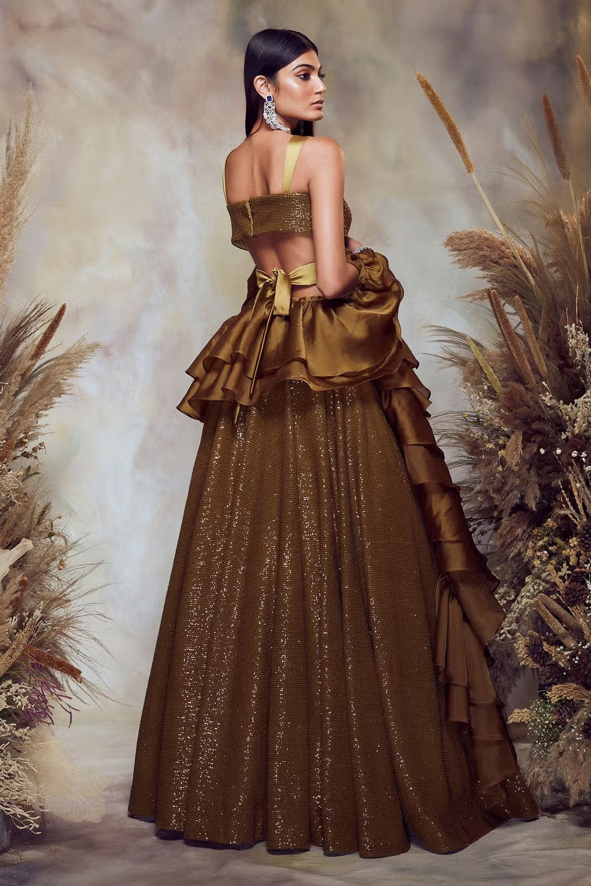 BB11 Olive green cocktail lehenga set