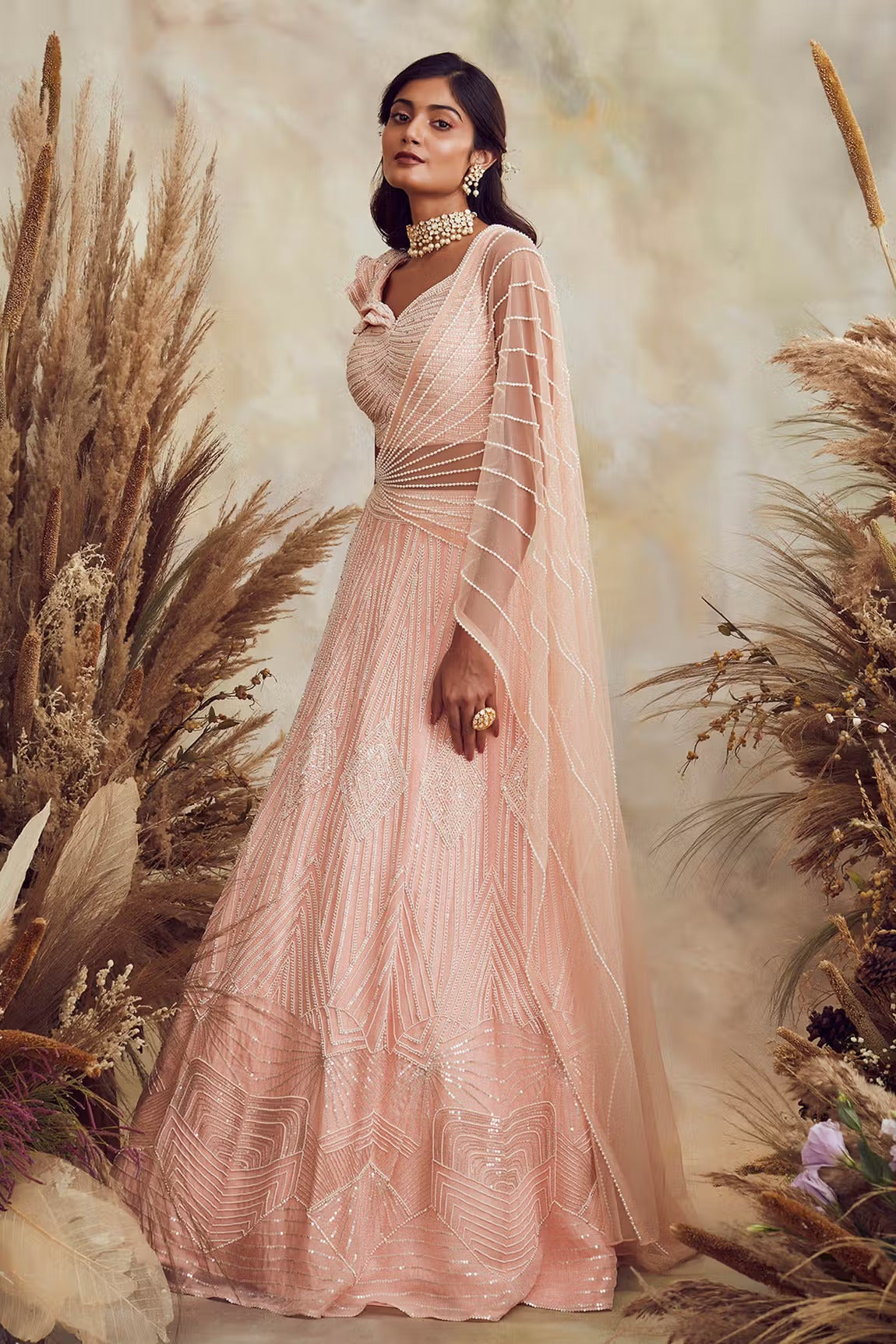 BB05 Peach contemporary lehenga set