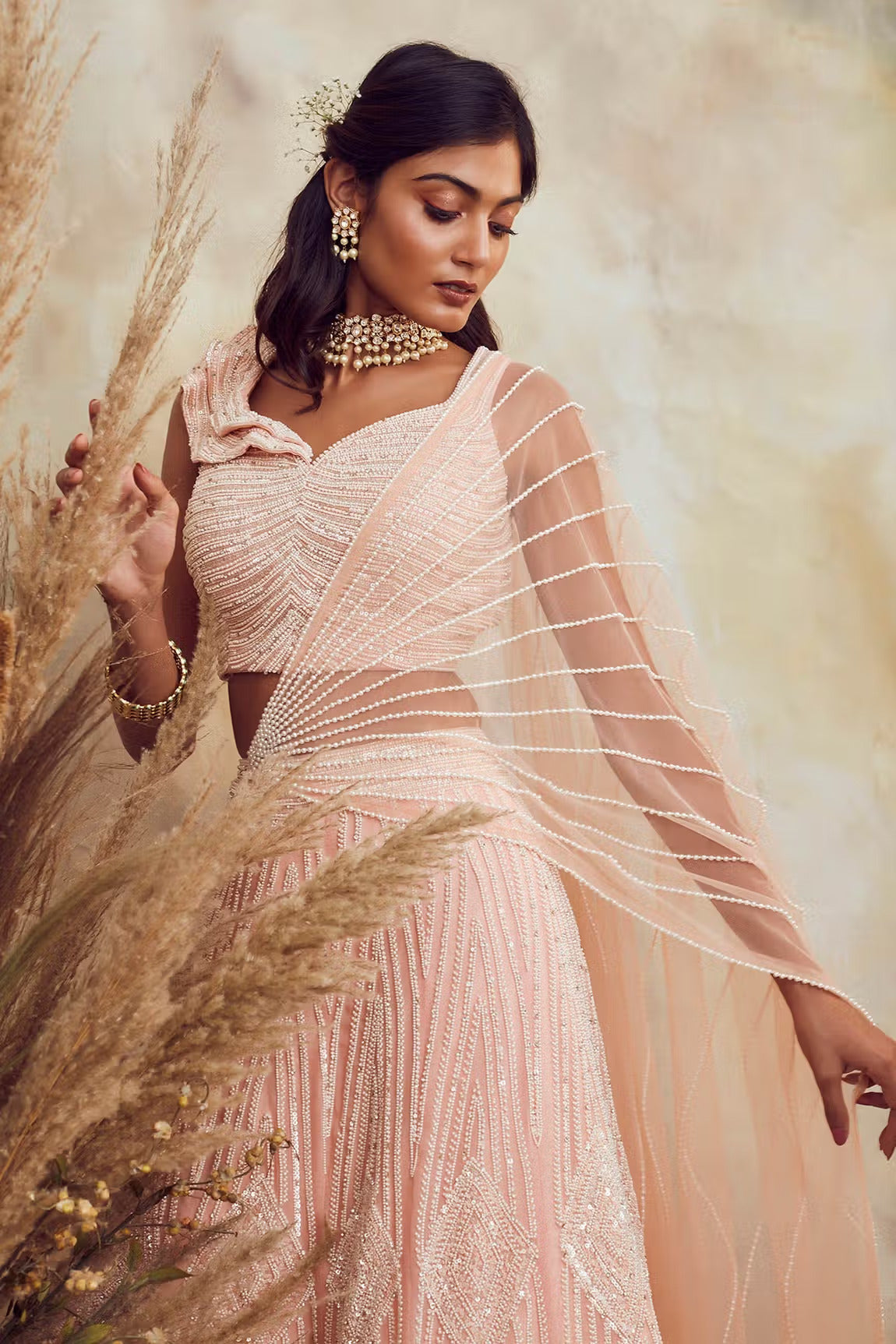 BB05 Peach contemporary lehenga set