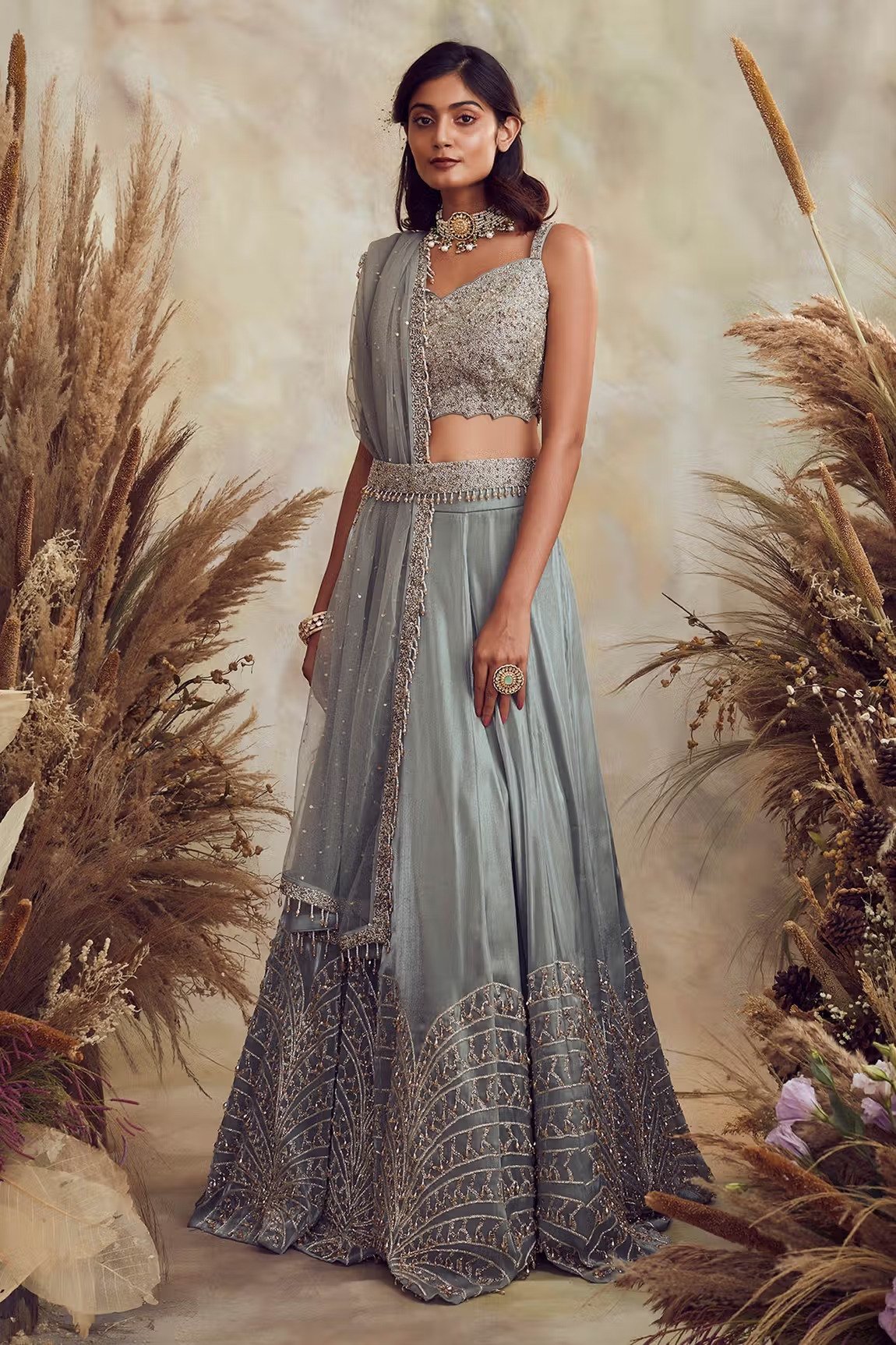 BB04 Smoke green Cocktail lehenga set