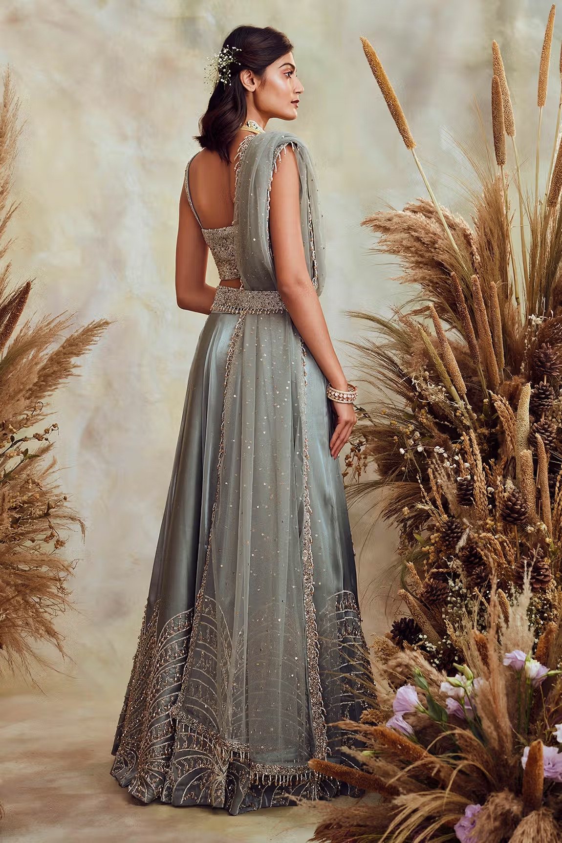 BB04 Smoke green Cocktail lehenga set