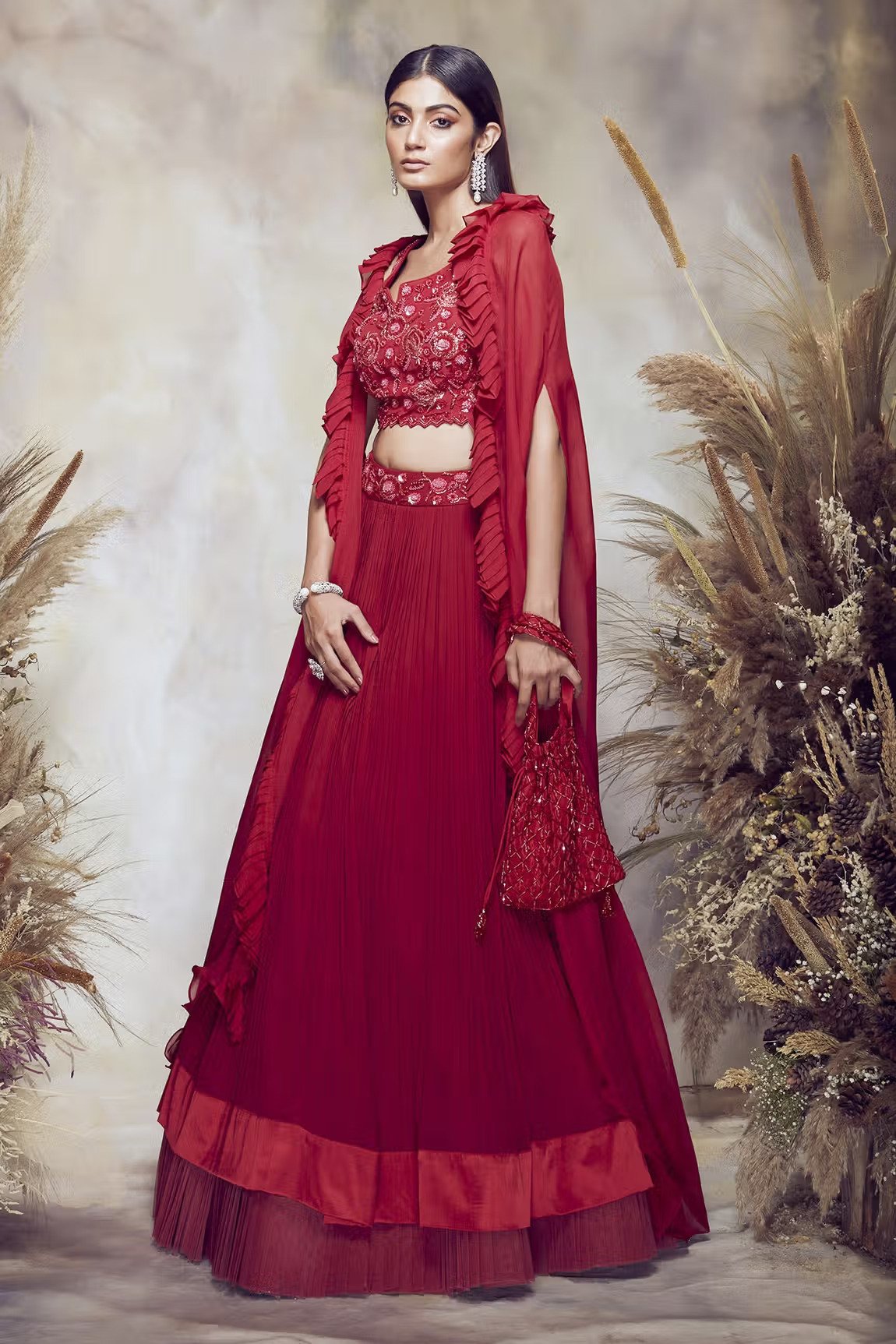 BB09 Scarlet Red Pleated ensemble