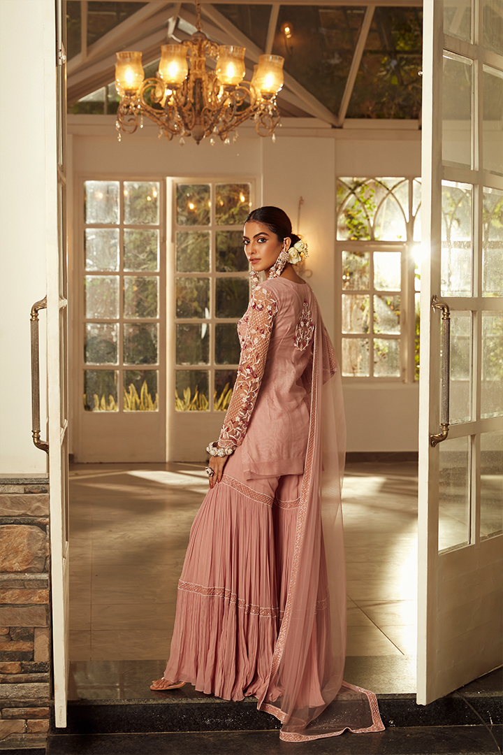 AA02 Rose Pink Embroidered Gharara set