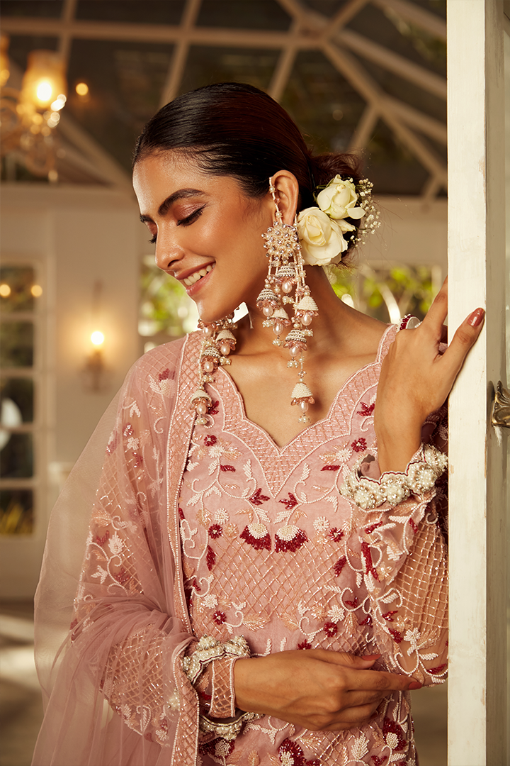 AA02 Rose Pink Embroidered Gharara set