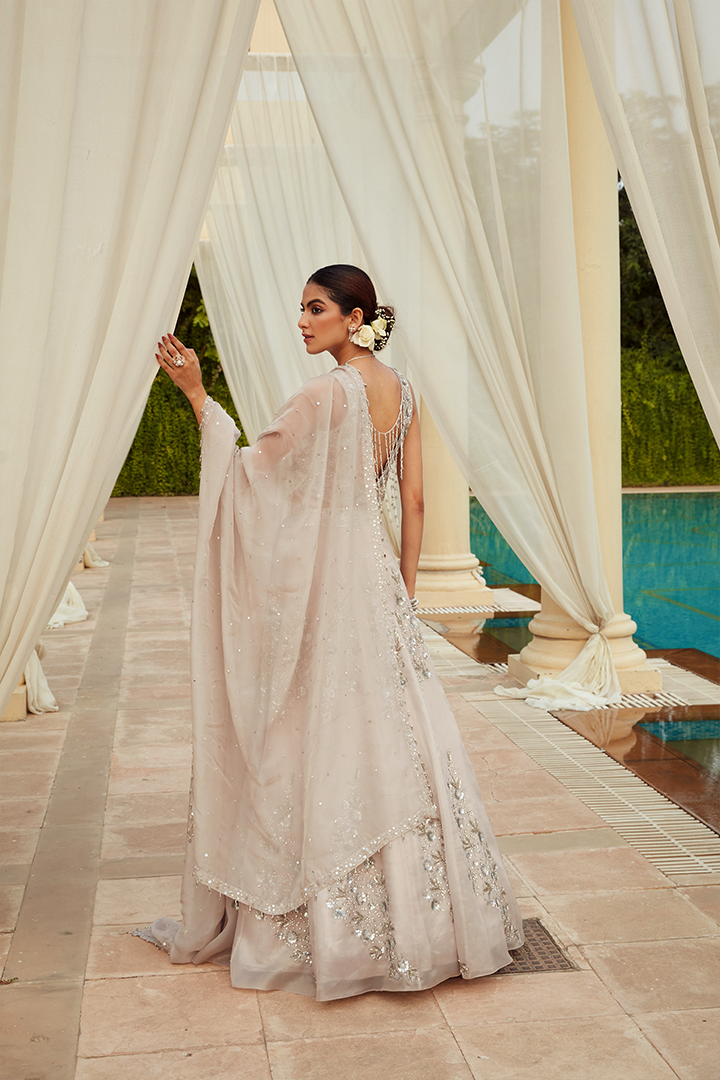AA03 Silver Grey Floral Embroidered Lehenga Set