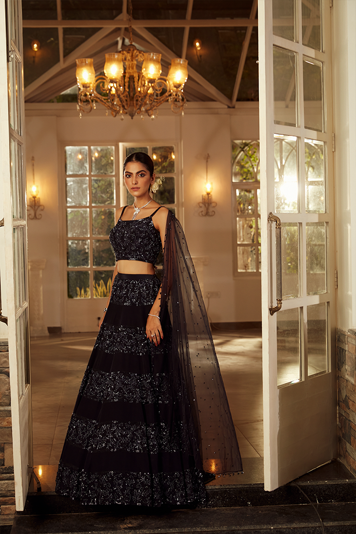 AA05 Midnight Blue Embroidered Lehenga Set