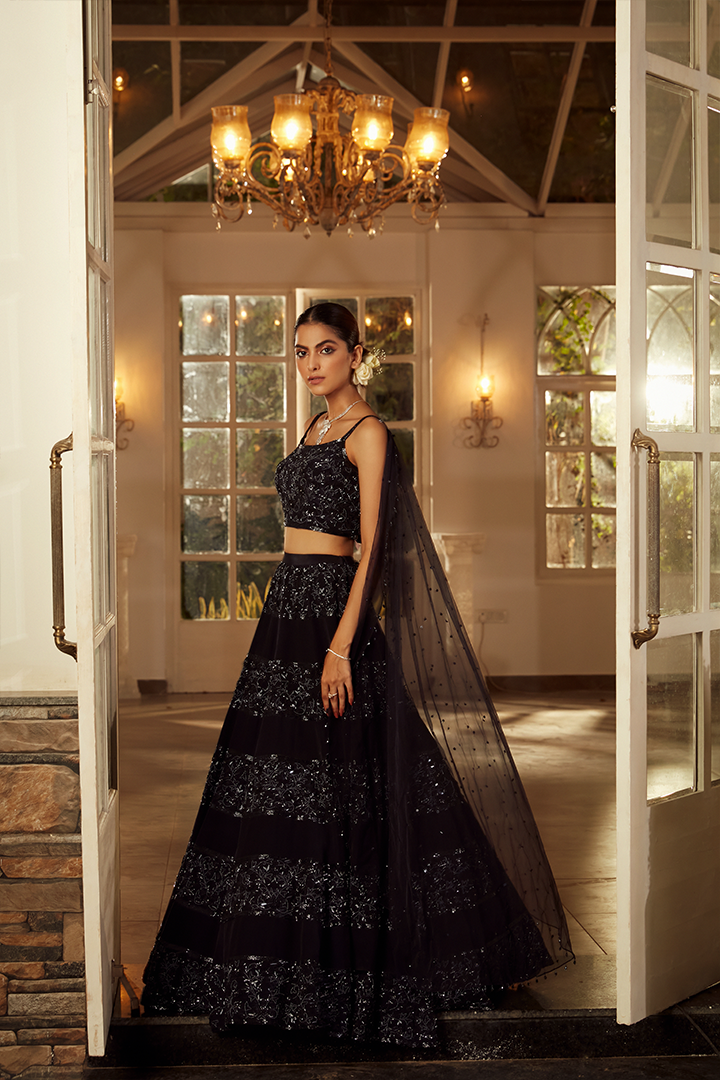 AA05 Midnight Blue Embroidered Lehenga Set
