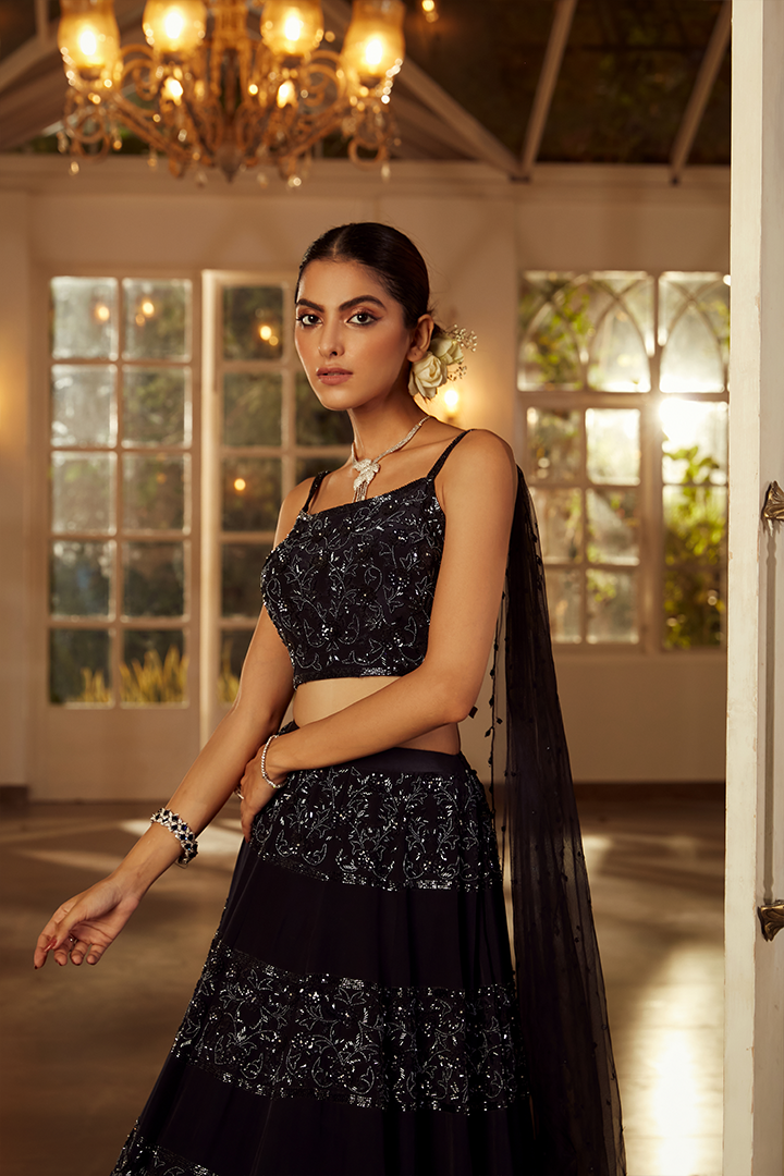 AA05 Midnight Blue Embroidered Lehenga Set