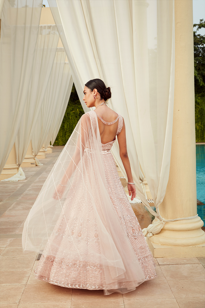 AA04 Silver Pink Embroidered Lehenga Set
