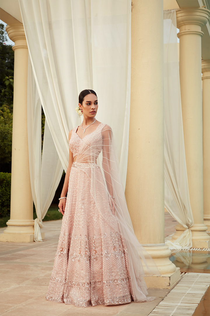 AA04 Silver Pink Embroidered Lehenga Set