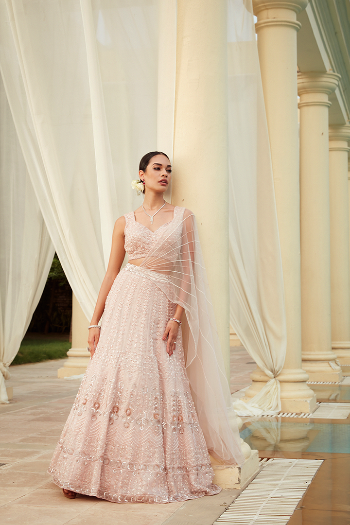 AA04 Silver Pink Embroidered Lehenga Set