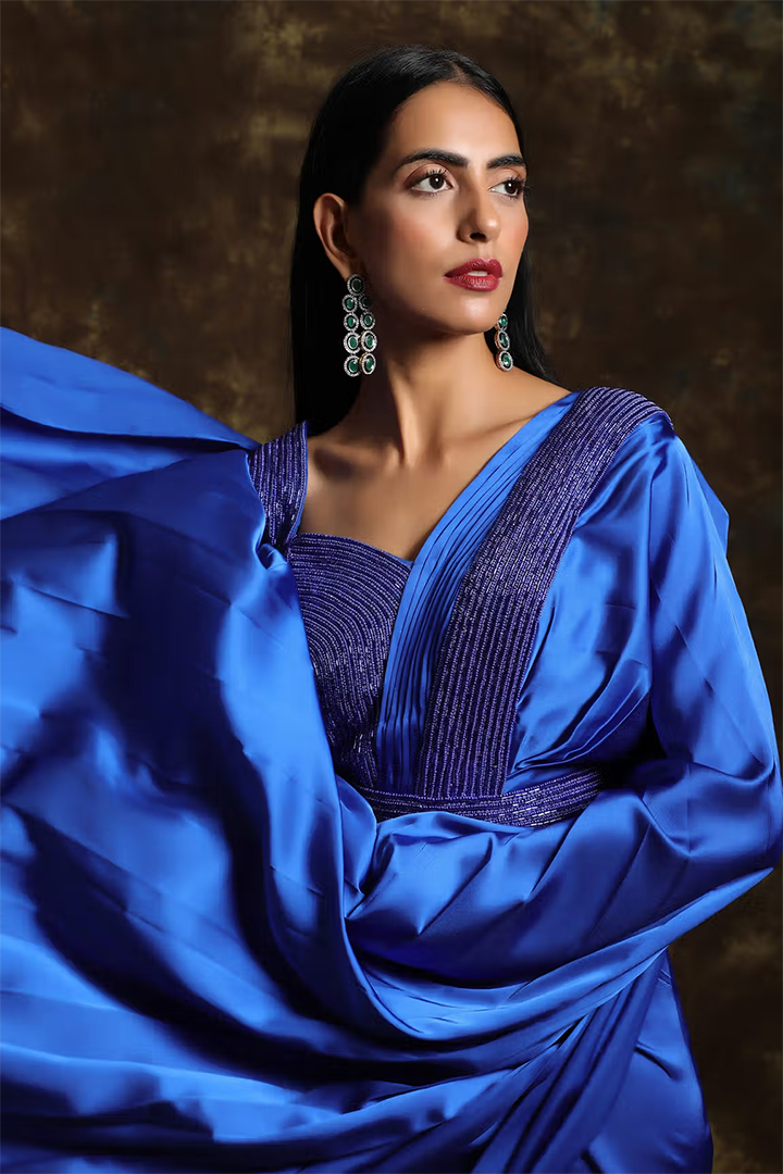 C017 Royal Blue Draped Saree