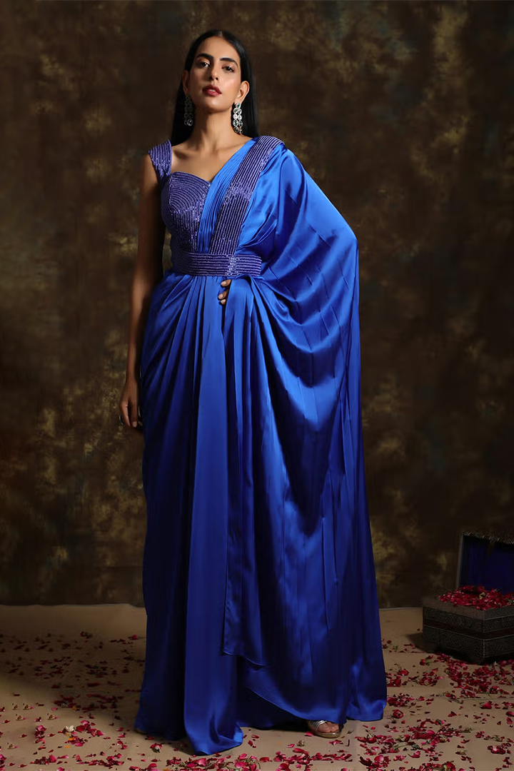 C017 Royal Blue Draped Saree