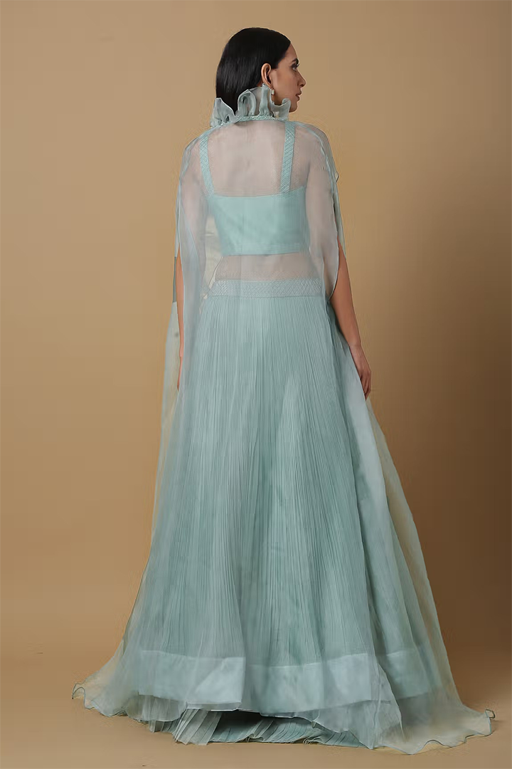 C008 Pleated Lehenga with Ruffled Cape