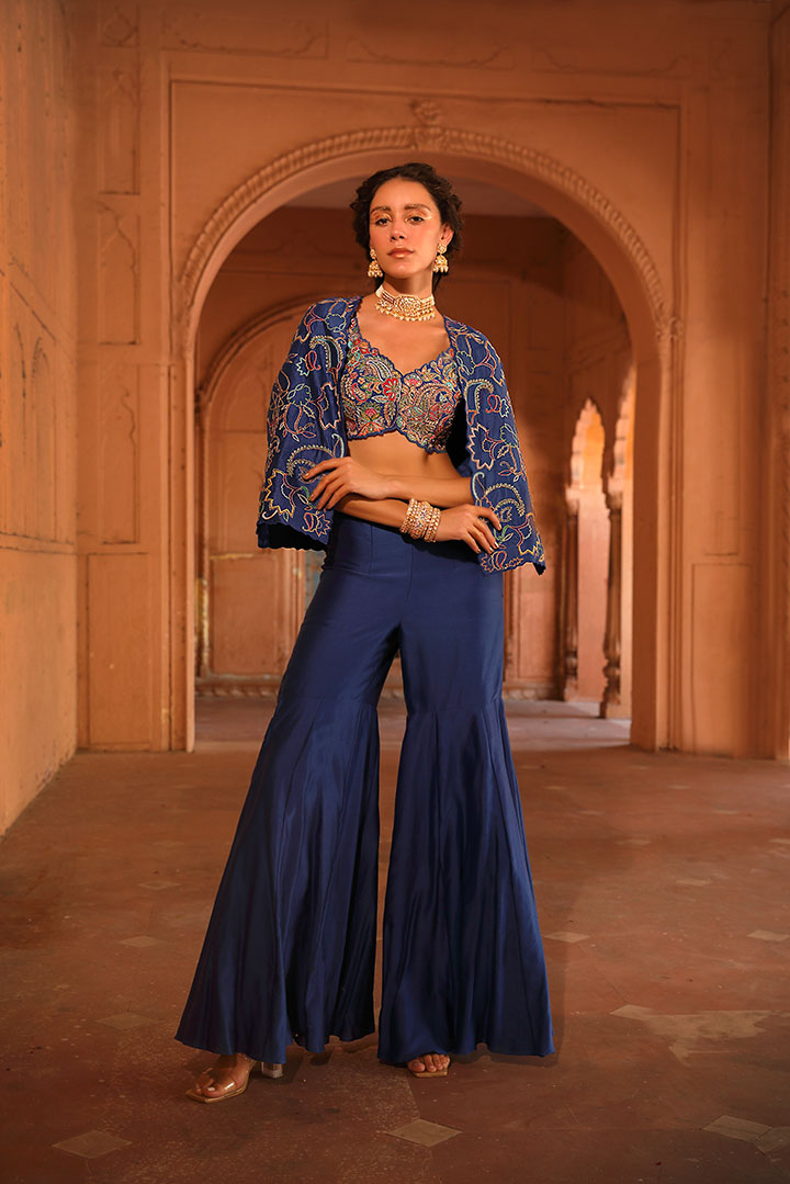 Electric Blue Cape Jacket Gharara Set