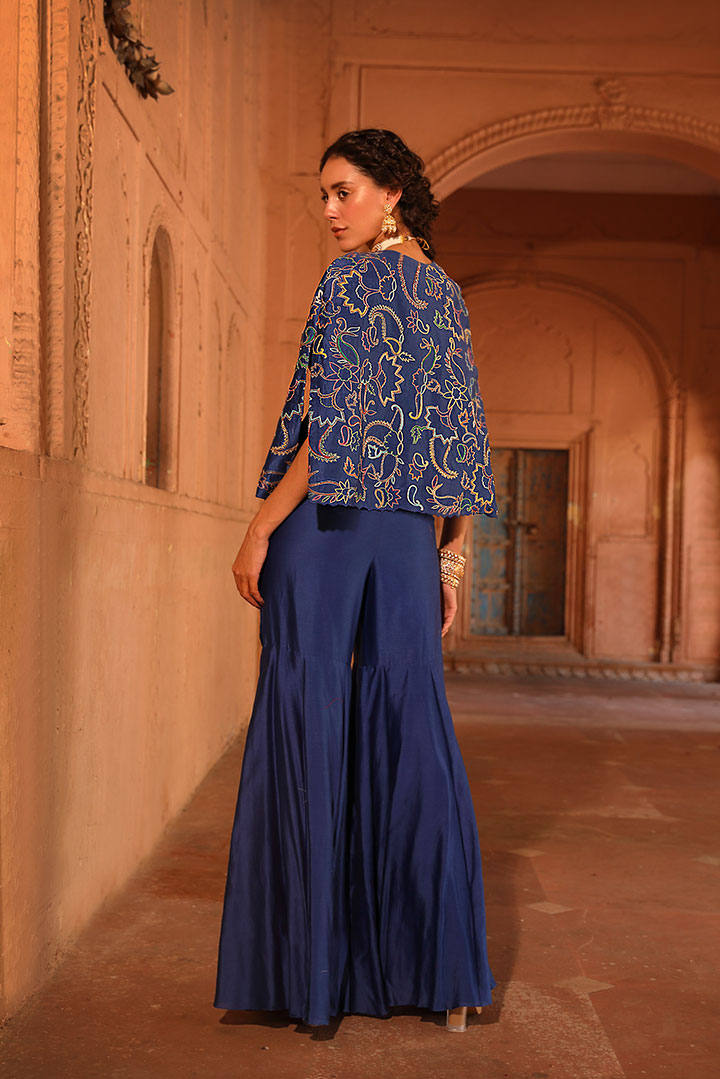 Electric Blue Cape Jacket Gharara Set