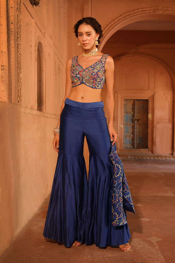 Electric Blue Cape Jacket Gharara Set