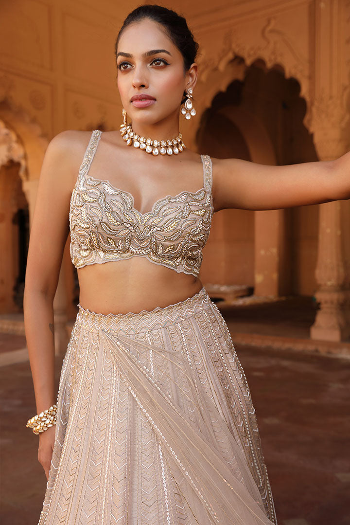 Contemporary Gold Embroidered Lehenga Set