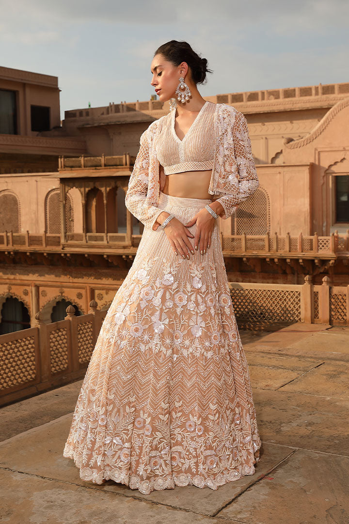 Soft Peach Embroidered Lehenga Set