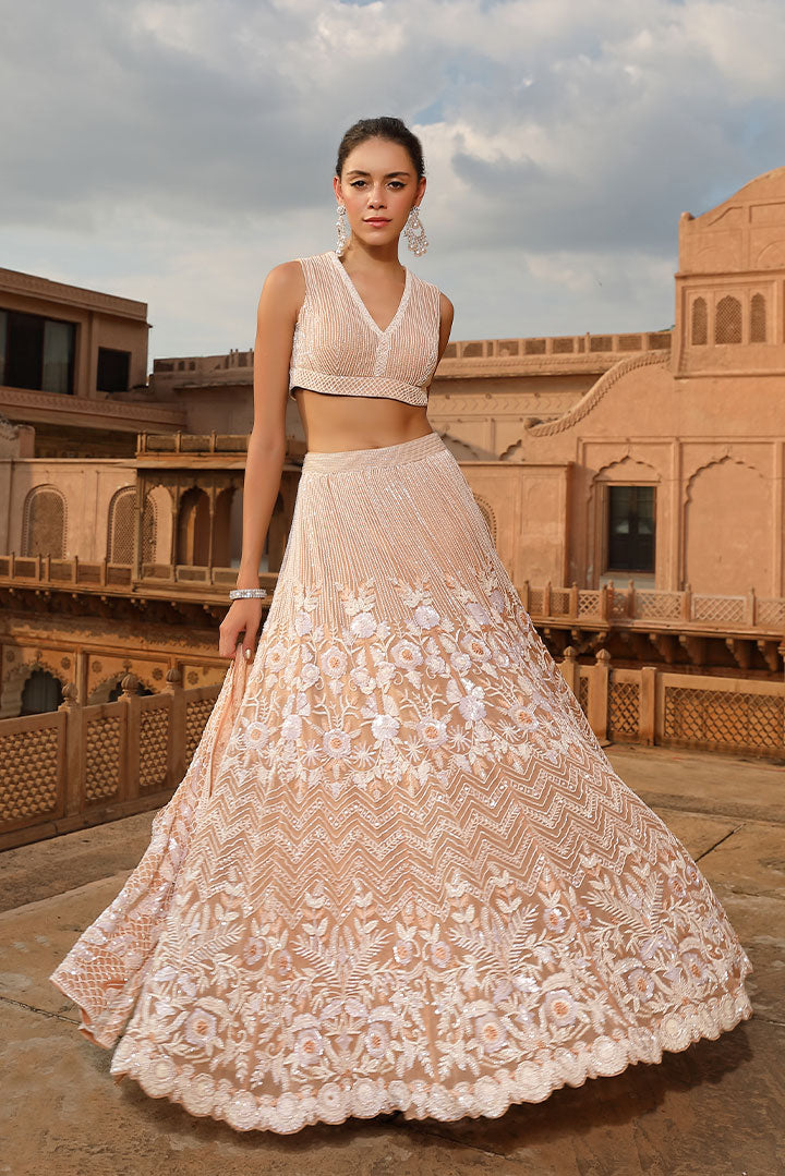 Soft Peach Embroidered Lehenga Set