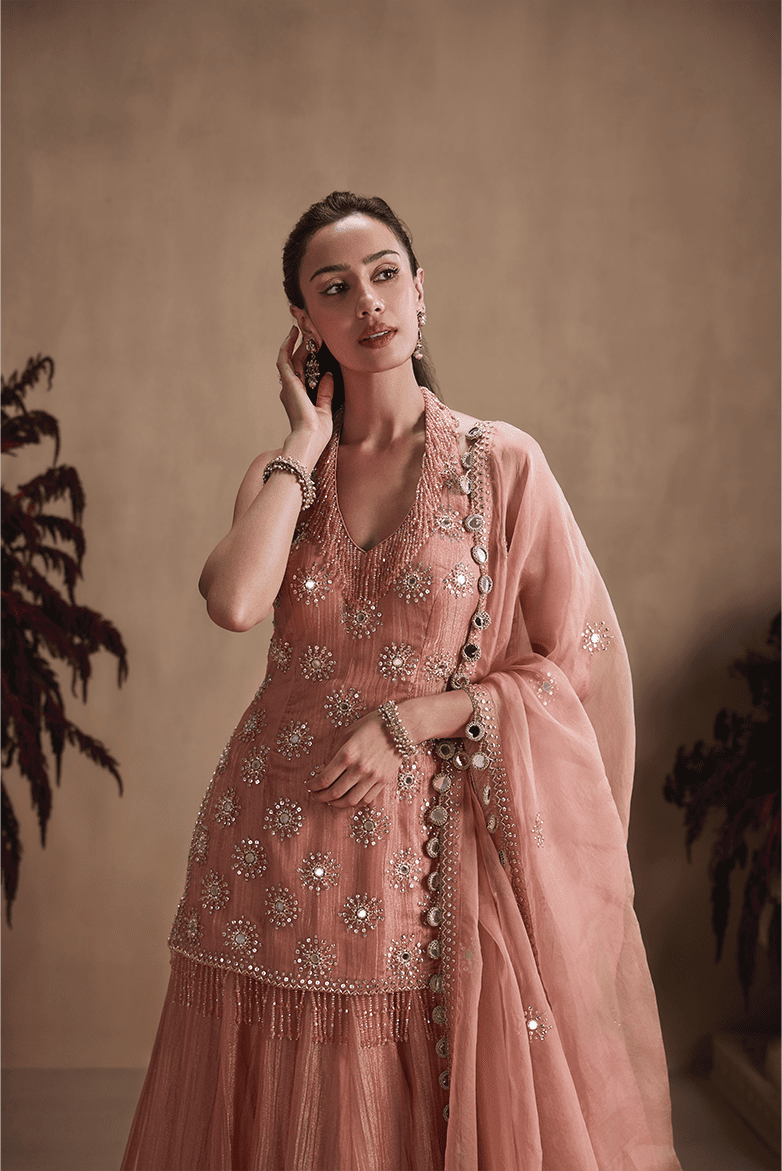 Blush Pink Mirror Embellished Lehenga Set